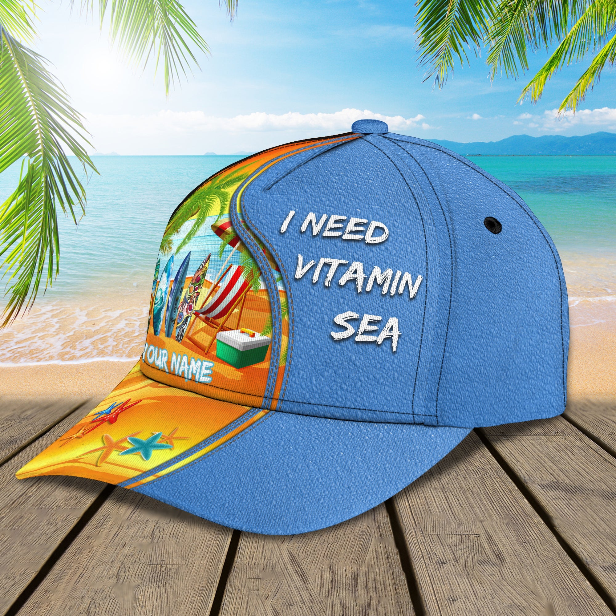 3D Classic Cap Love Beach 03 Personalized Name Cap Trucker Hats Custom Hats Gifts For Men & Women
