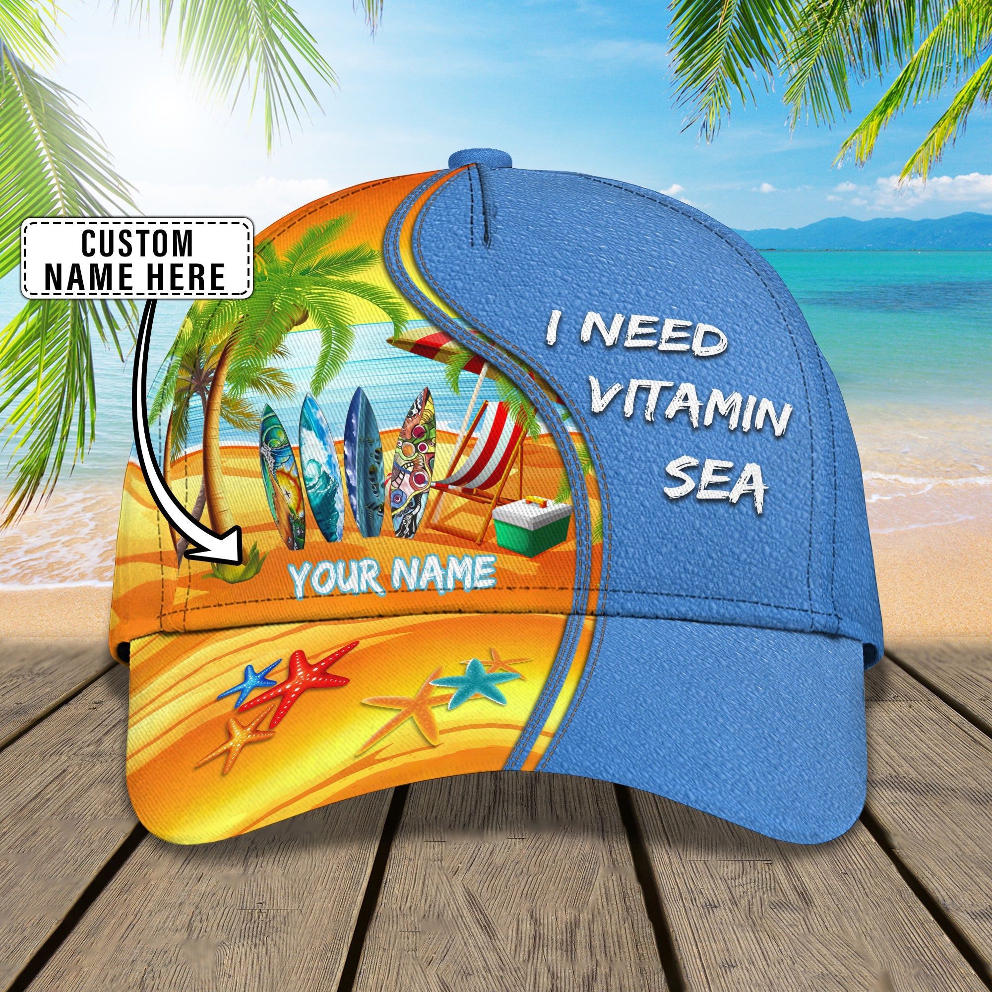 3D Classic Cap Love Beach 03 Personalized Name Cap Trucker Hats Custom Hats Gifts For Men & Women