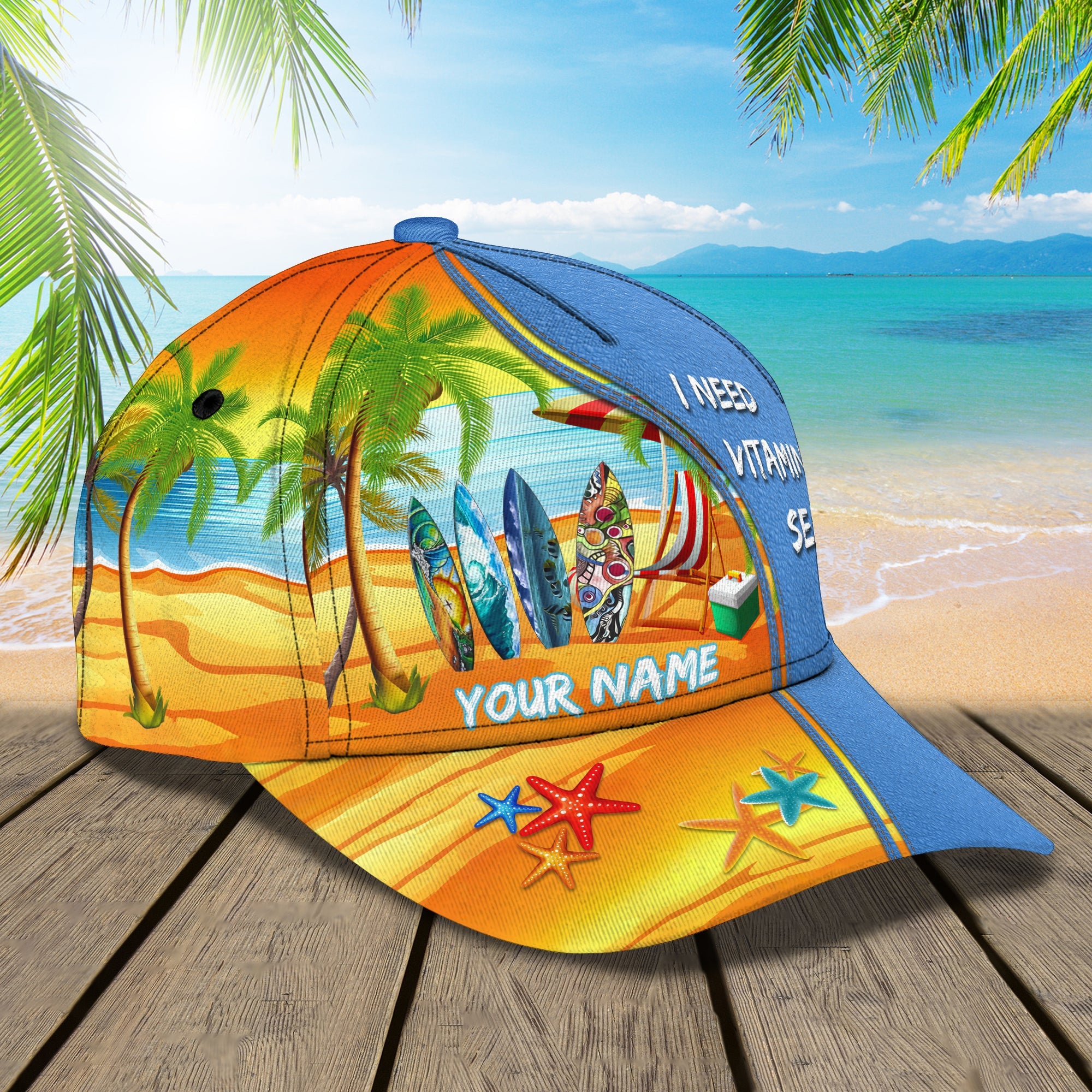 3D Classic Cap Love Beach 03 Personalized Name Cap Trucker Hats Custom Hats Gifts For Men & Women