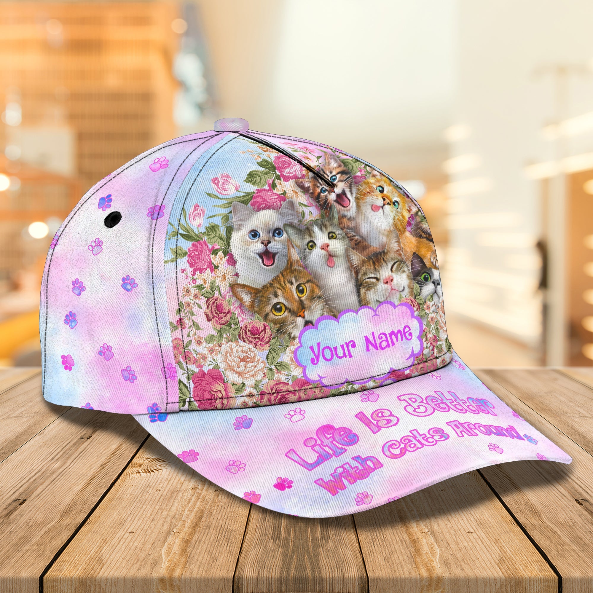 3D Classic Cap Love Cats Personalized Name Cap Trucker Hats Custom Hats Gifts For Men & Women