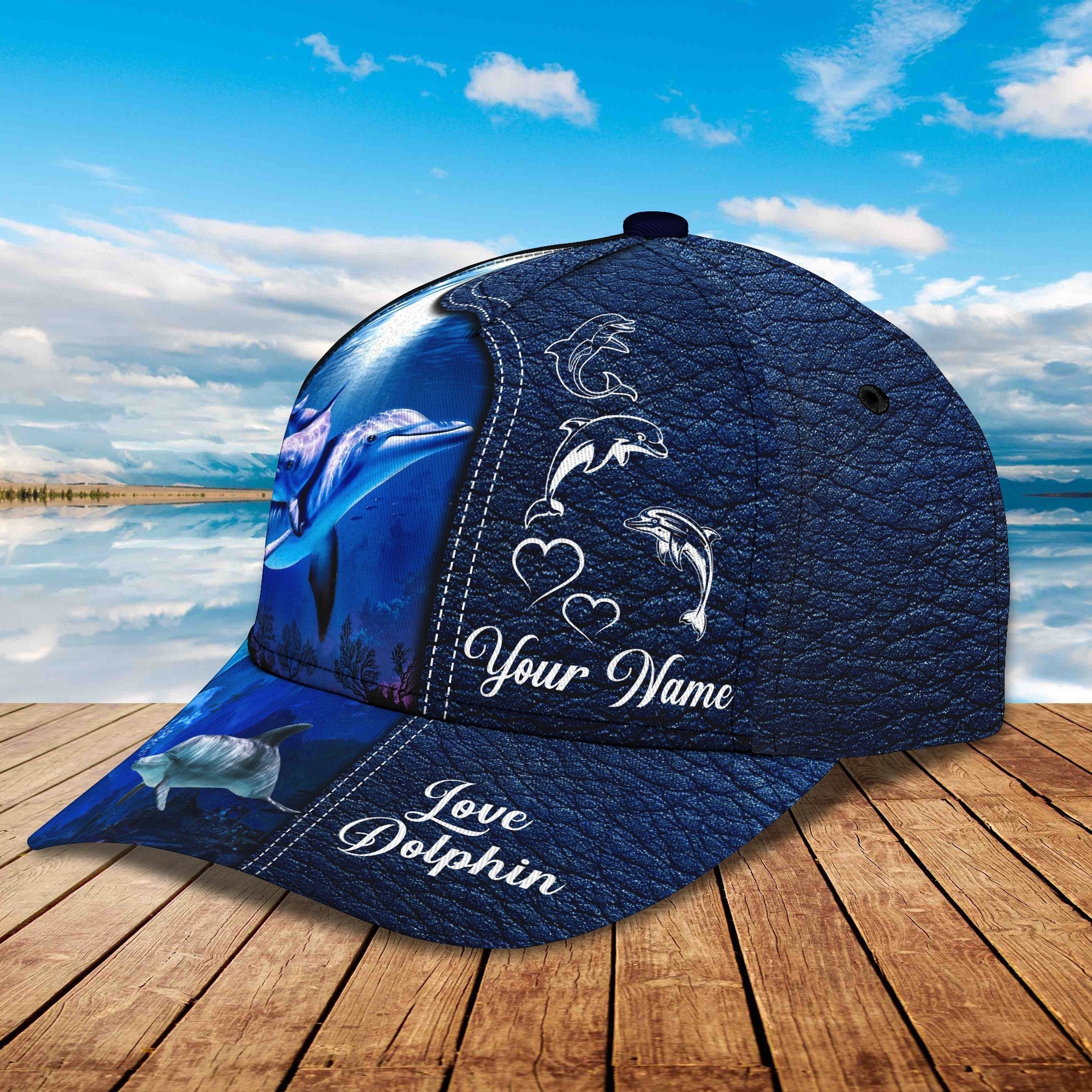 3D Classic Cap Love Dolphin Personalize Name Cap 01 Trucker Hats Custom Hats Gifts For Men & Women