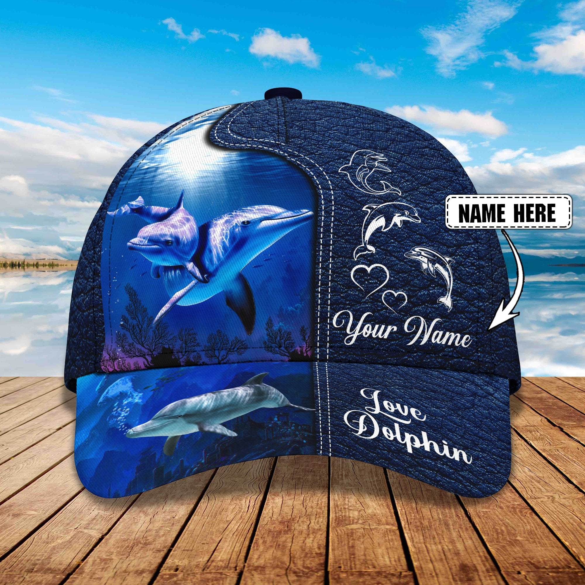 3D Classic Cap Love Dolphin Personalize Name Cap 01 Trucker Hats Custom Hats Gifts For Men & Women