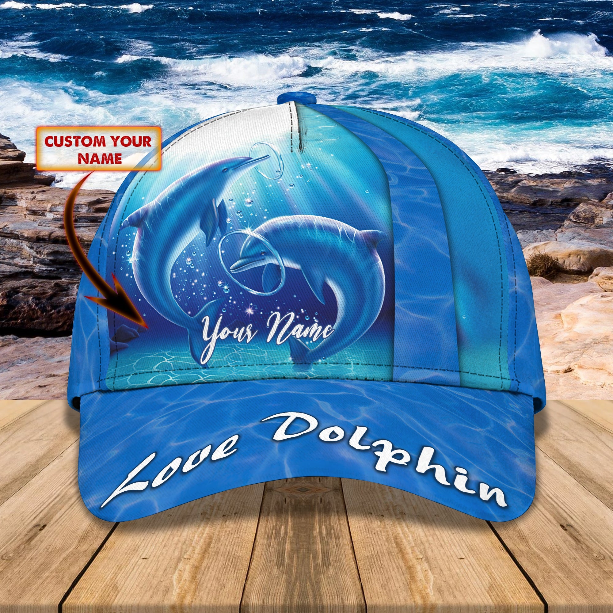 3D Classic Cap Love Dolphin Personalize Name Cap02 Trucker Hats Custom Hats Gifts For Men & Women