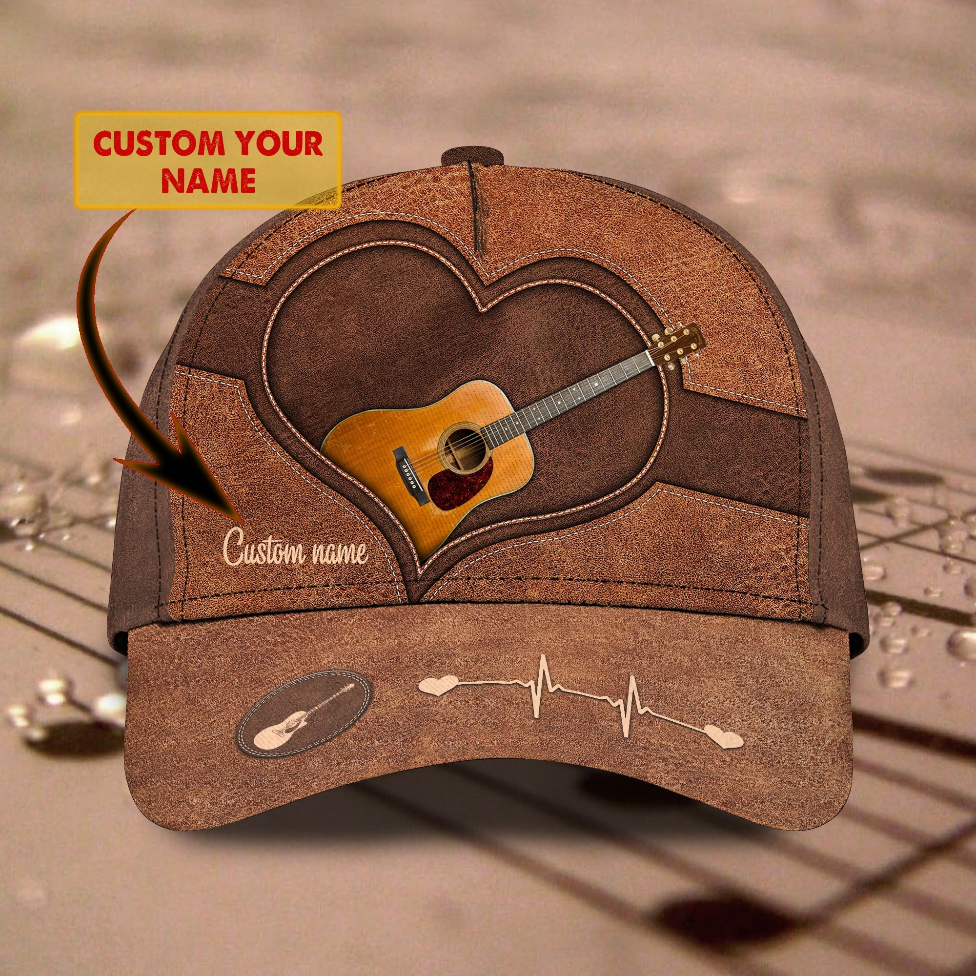 3D Classic Cap Love Guitar Personalized Name Cap Trucker Hats Custom Hats Gifts For Men & Women