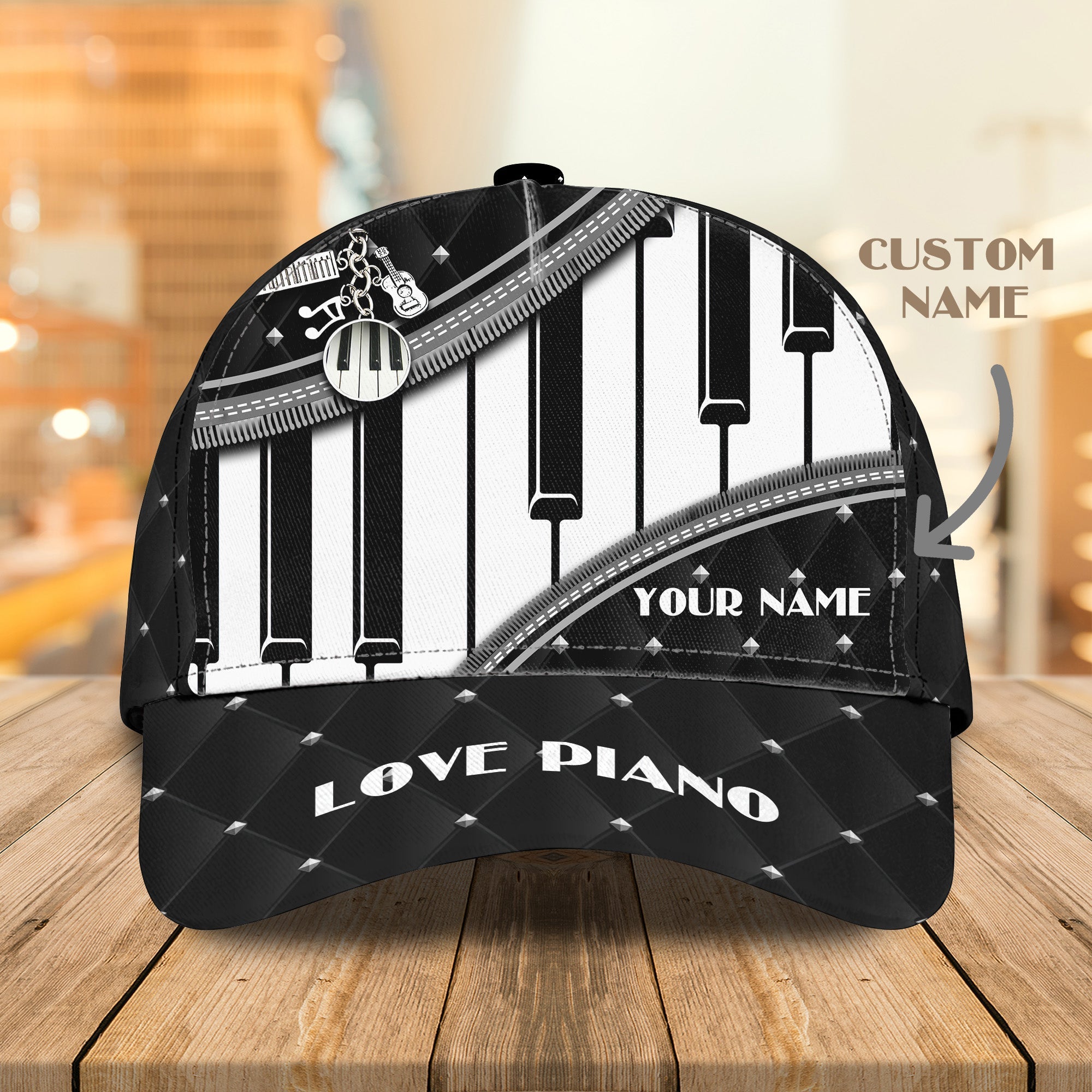 3D Classic Cap Love Piano Personalized Name Cap Trucker Hats Custom Hats Gifts For Men & Women