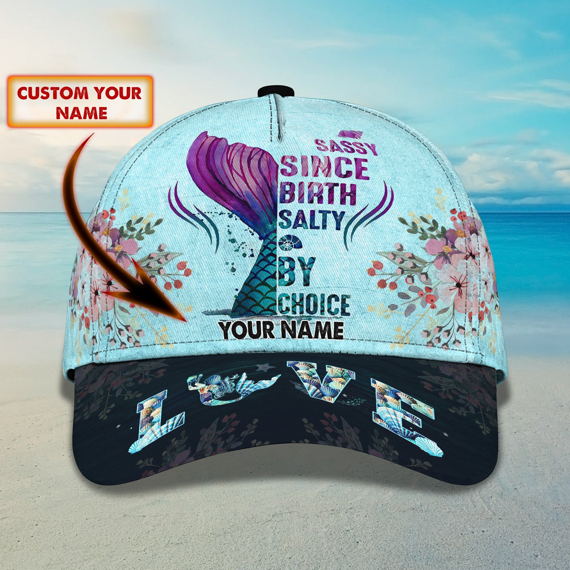 3D Classic Cap Mermaid Personalized Name Cap Trucker Hats Custom Hats Gifts For Men & Women