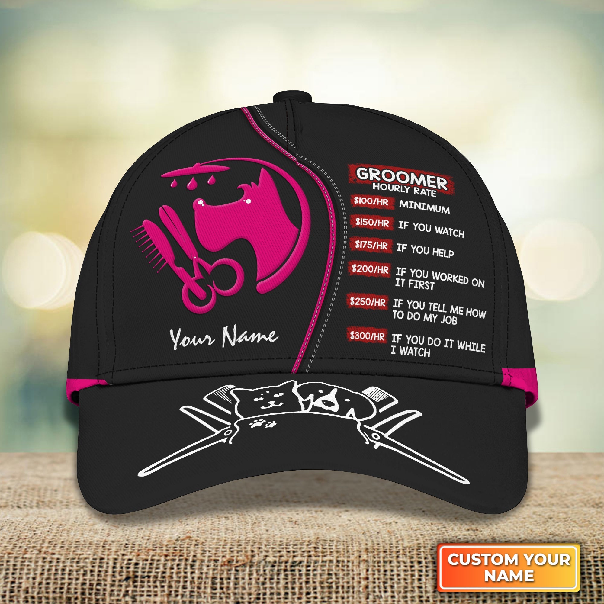 3D Classic Cap My Craft Dog Groomer Pet Groomer Uniform Pink Salon Pet Personalized Name 3D Cap 679 Trucker Hats Custom Hats Gifts For Men & Women