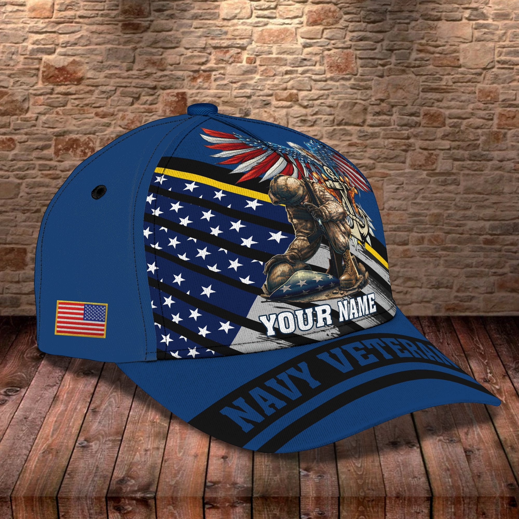 3D Classic Cap Navy Veteran Personalized Name Cap Trucker Hats Custom Hats Gifts For Men & Women