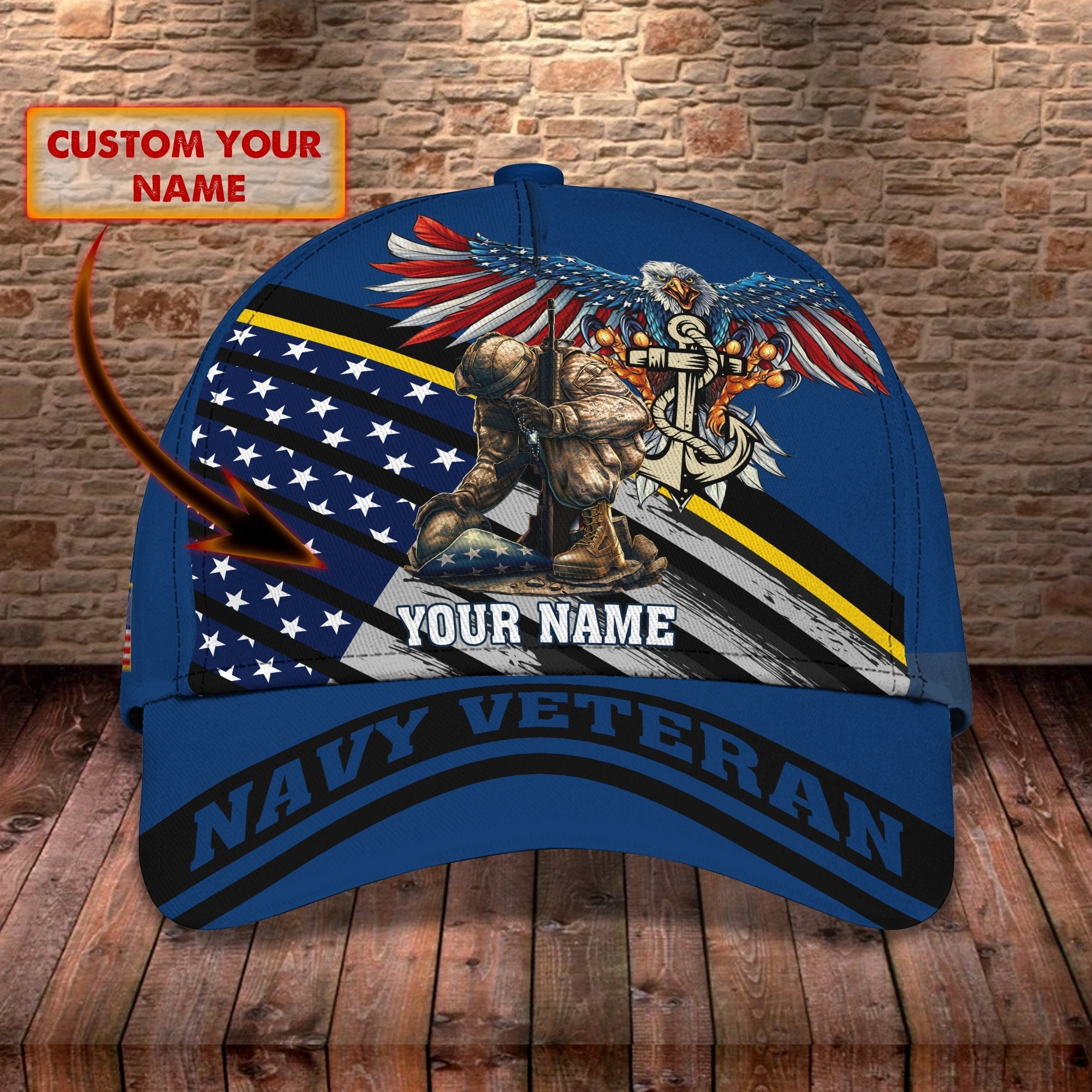 3D Classic Cap Navy Veteran Personalized Name Cap Trucker Hats Custom Hats Gifts For Men & Women