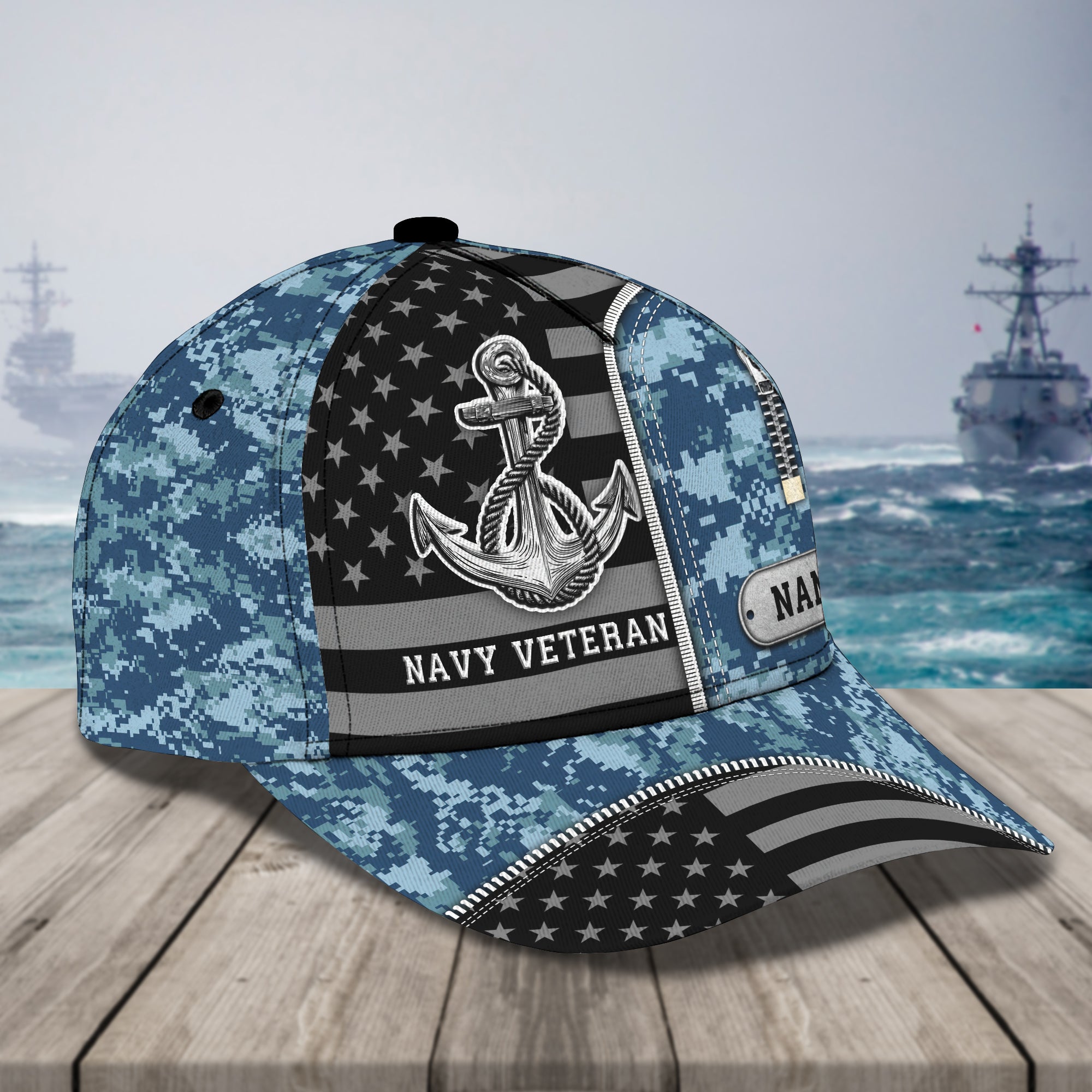3D Classic Cap Navy Veteran Personalized Name Cap Trucker Hats Custom Hats Gifts For Men & Women