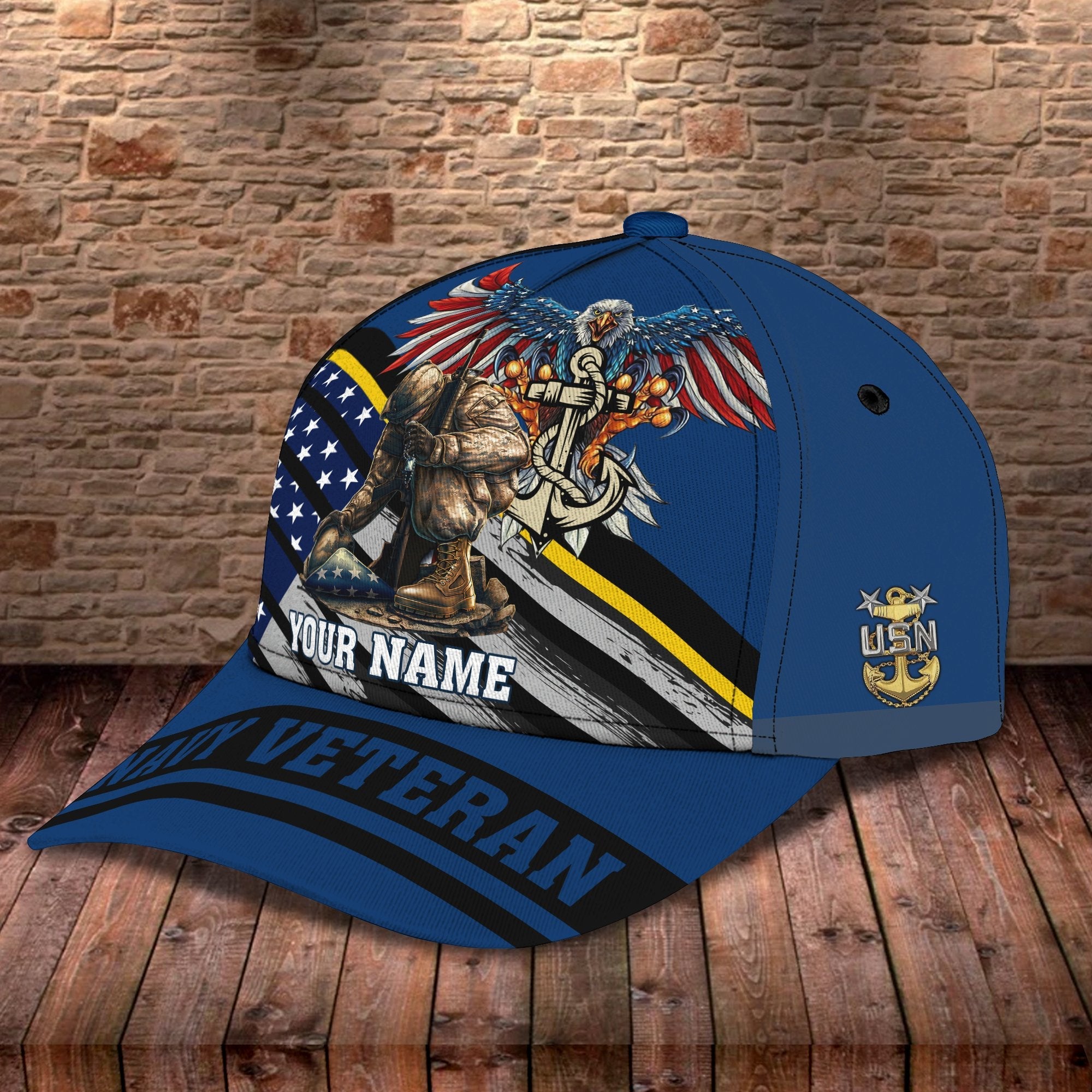3D Classic Cap Navy Veteran Personalized Name Cap Trucker Hats Custom Hats Gifts For Men & Women