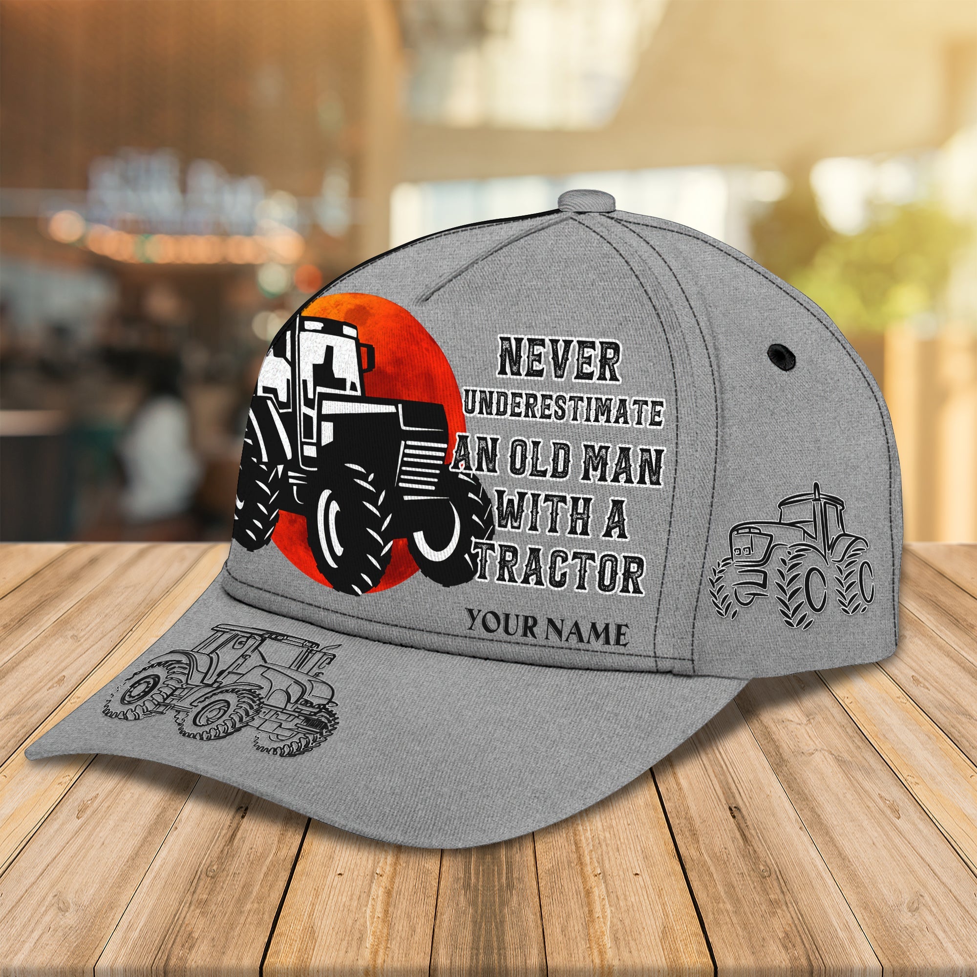 3D Classic Cap Never Underestimate An Old Man With A Tractor Personalized Name Cap Trucker Hats Custom Hats Gifts For Men & Women
