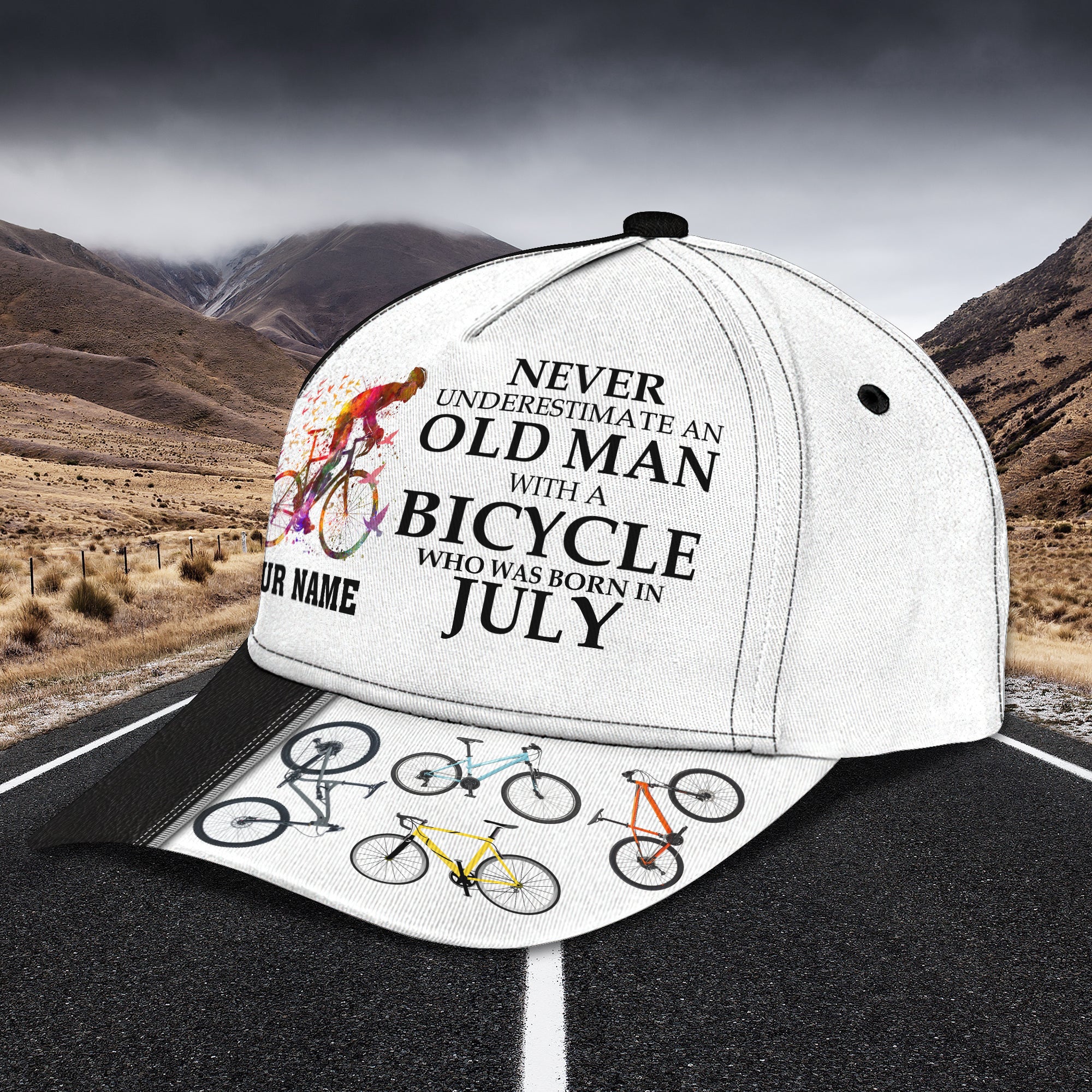 3D Classic Cap Old Man With A Bicycle Personalized Name Cap Trucker Hats Custom Hats Gifts For Men & Women