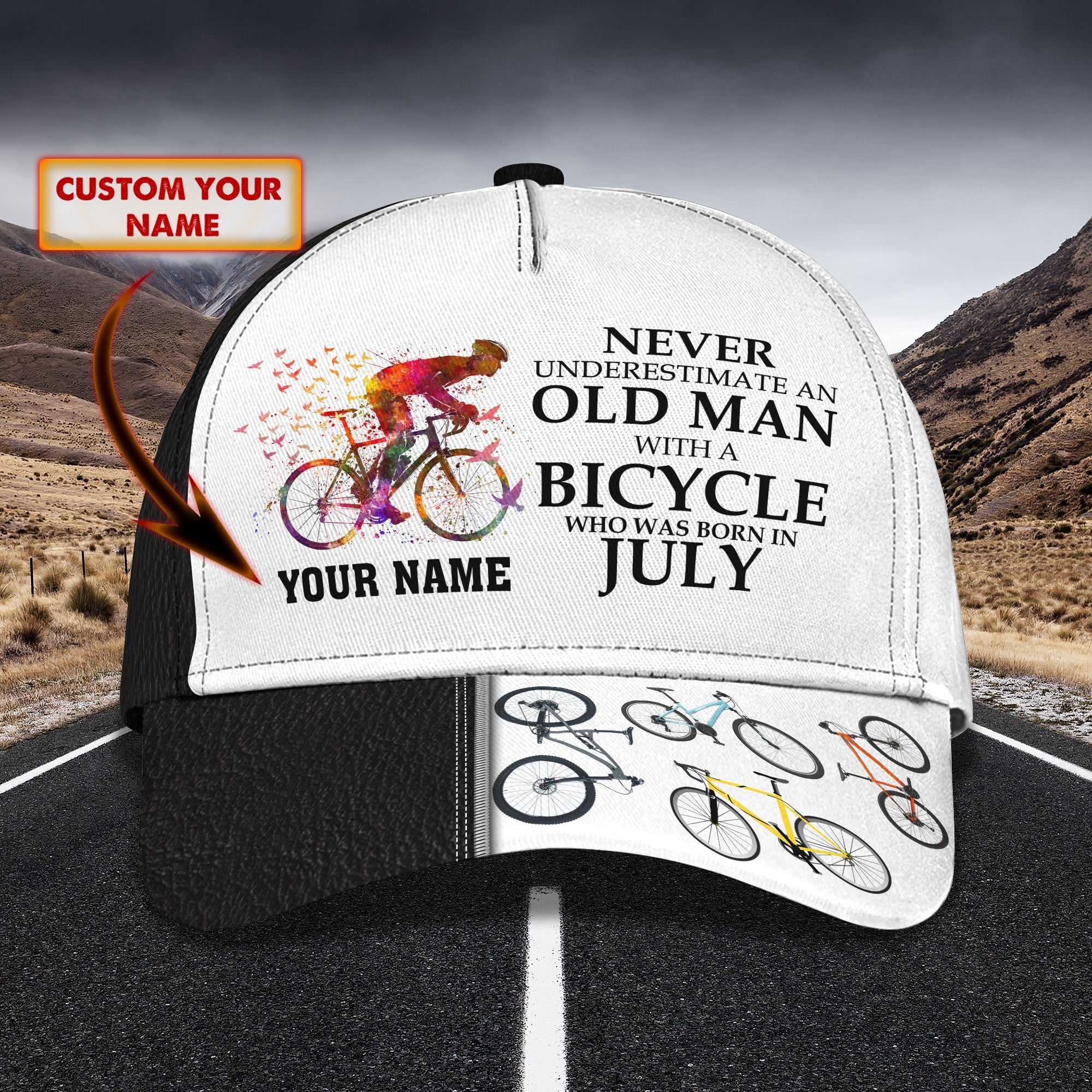 3D Classic Cap Old Man With A Bicycle Personalized Name Cap Trucker Hats Custom Hats Gifts For Men & Women