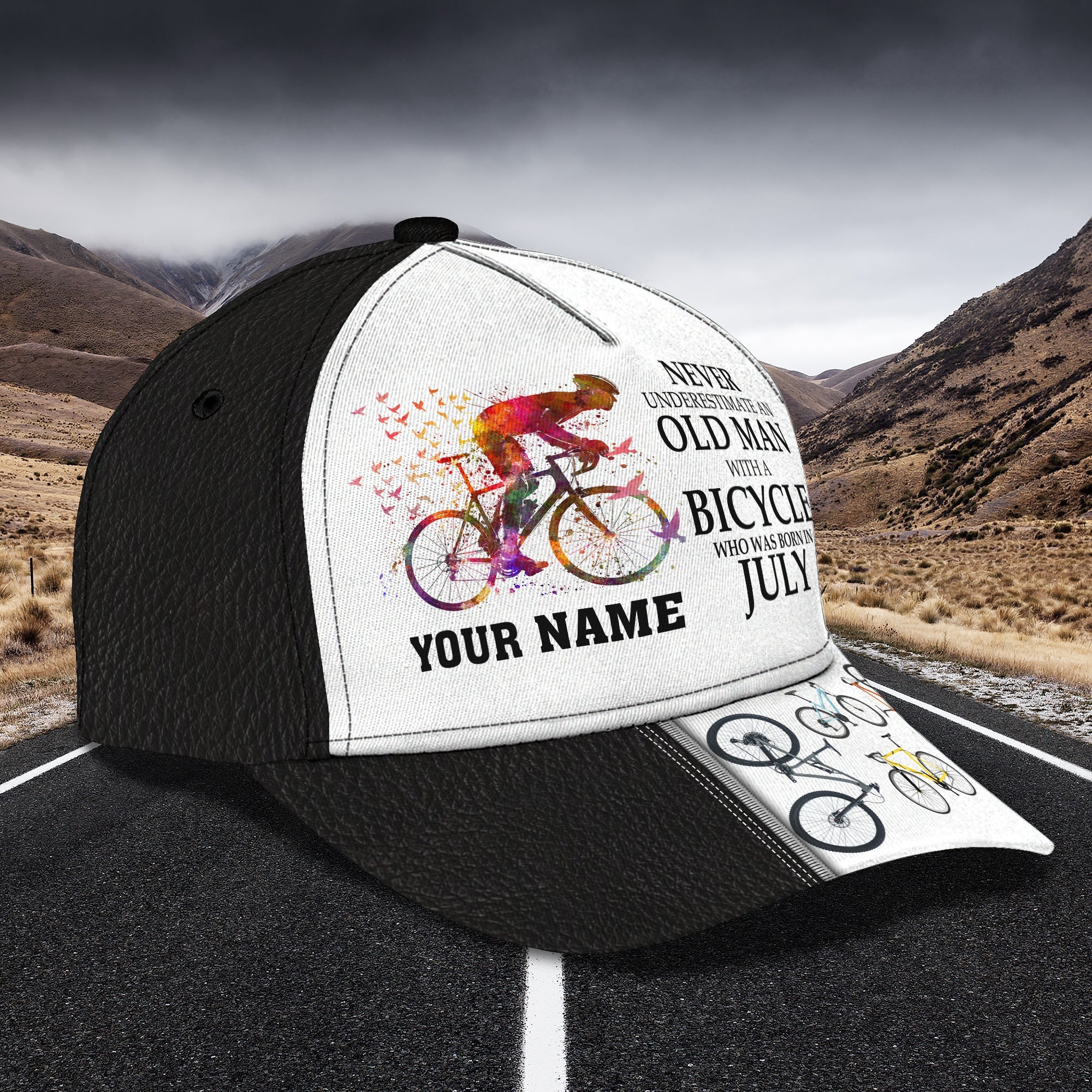 3D Classic Cap Old Man With A Bicycle Personalized Name Cap Trucker Hats Custom Hats Gifts For Men & Women
