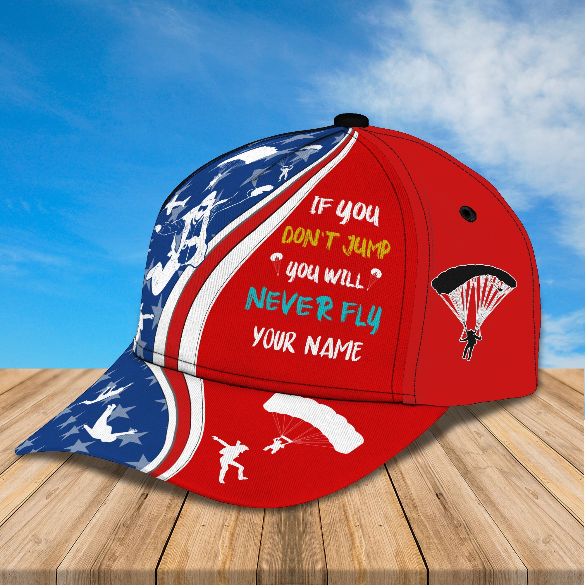 3D Classic Cap Parachute Jump Personalized Name Cap 75 Trucker Hats Custom Hats Gifts For Men & Women