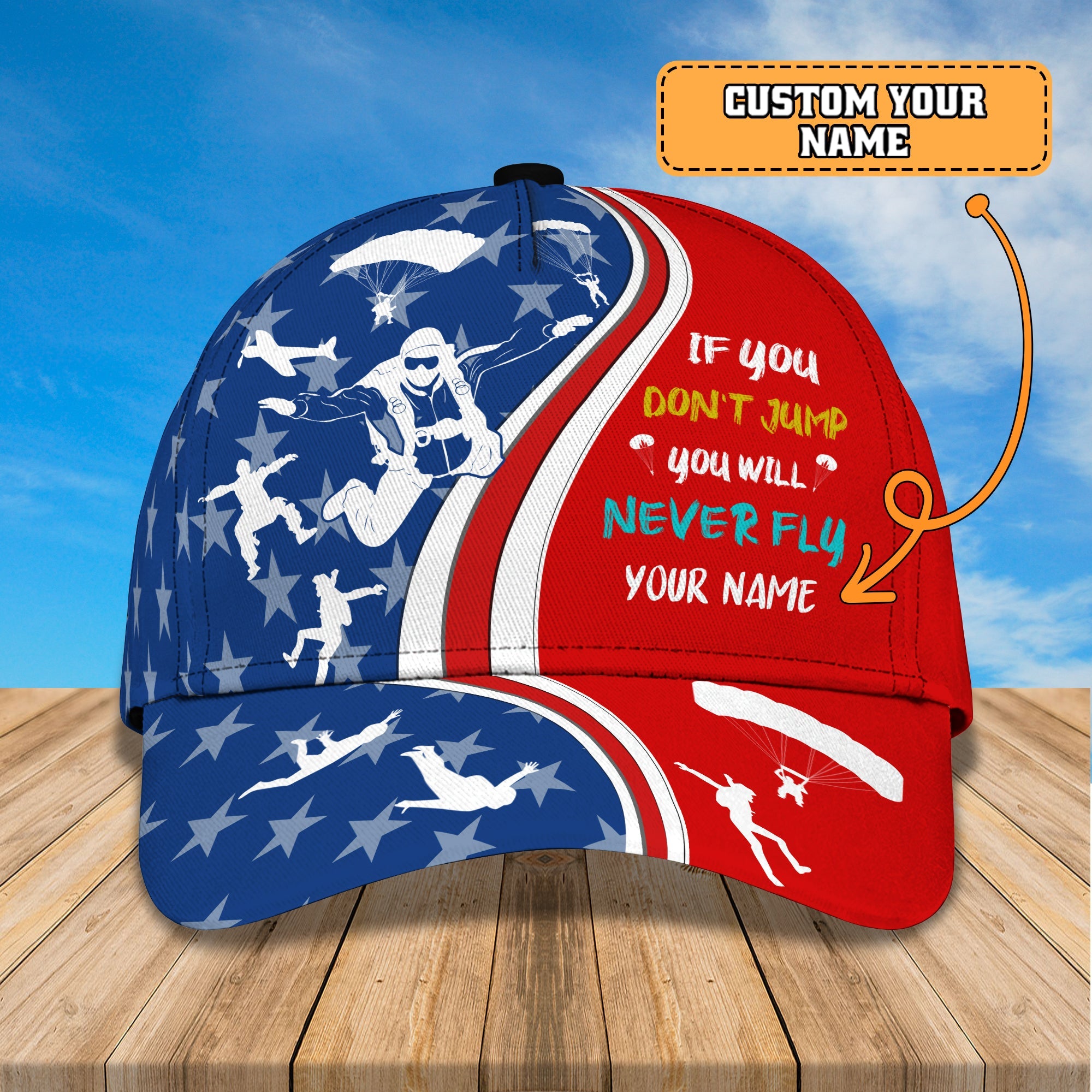 3D Classic Cap Parachute Jump Personalized Name Cap 75 Trucker Hats Custom Hats Gifts For Men & Women