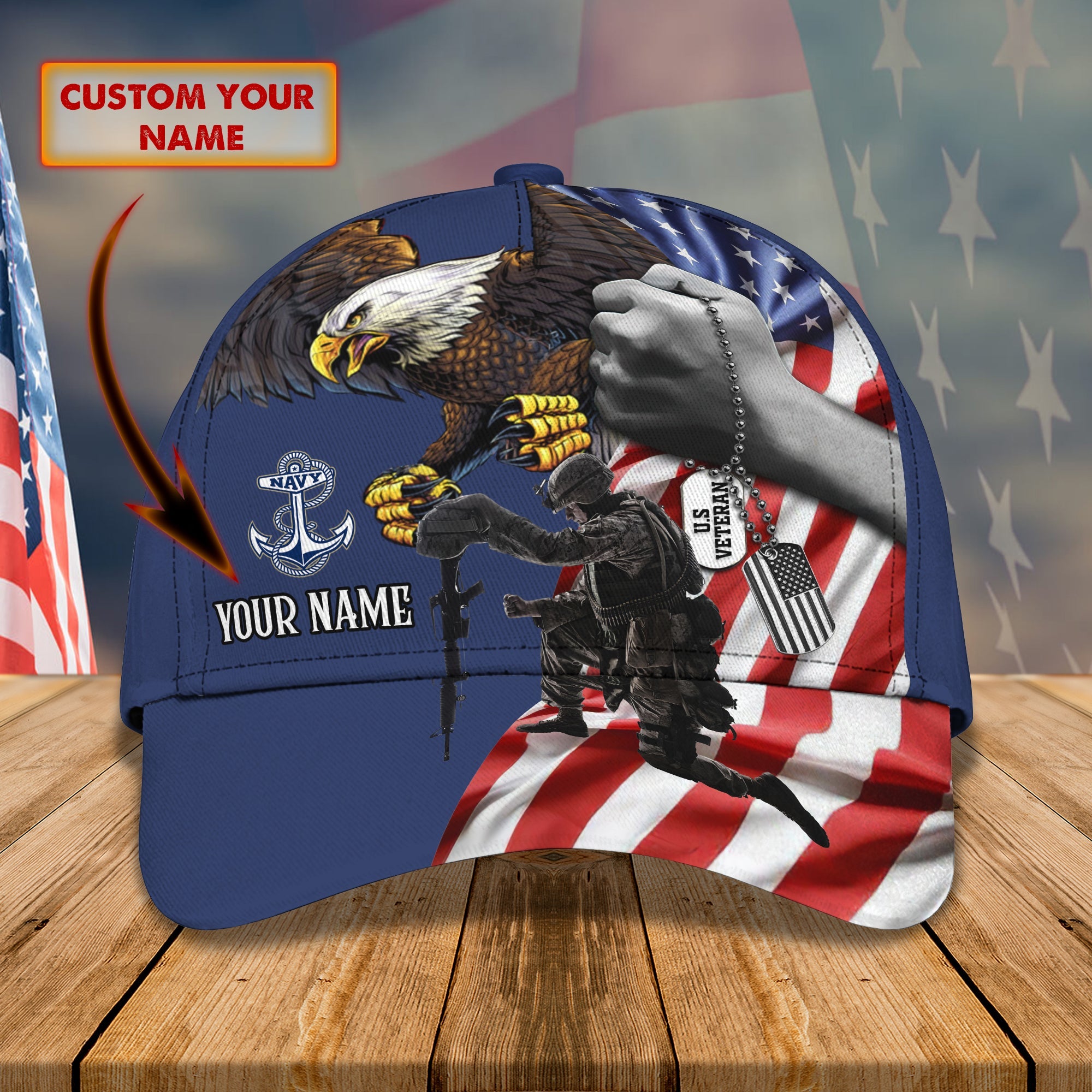 3D Classic Cap Personalized Name Cap Veteran Navy Trucker Hats Custom Hats Gifts For Men & Women