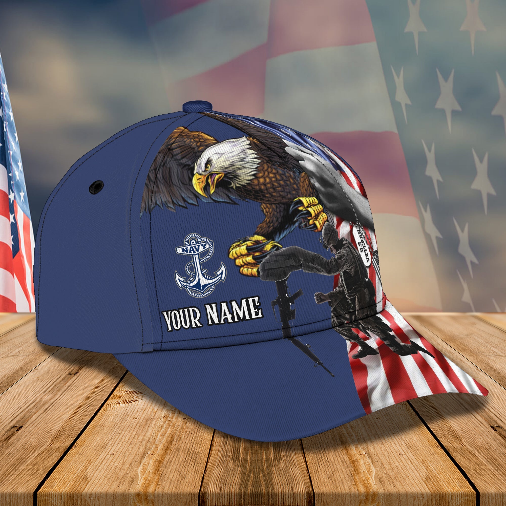 3D Classic Cap Personalized Name Cap Veteran Navy Trucker Hats Custom Hats Gifts For Men & Women