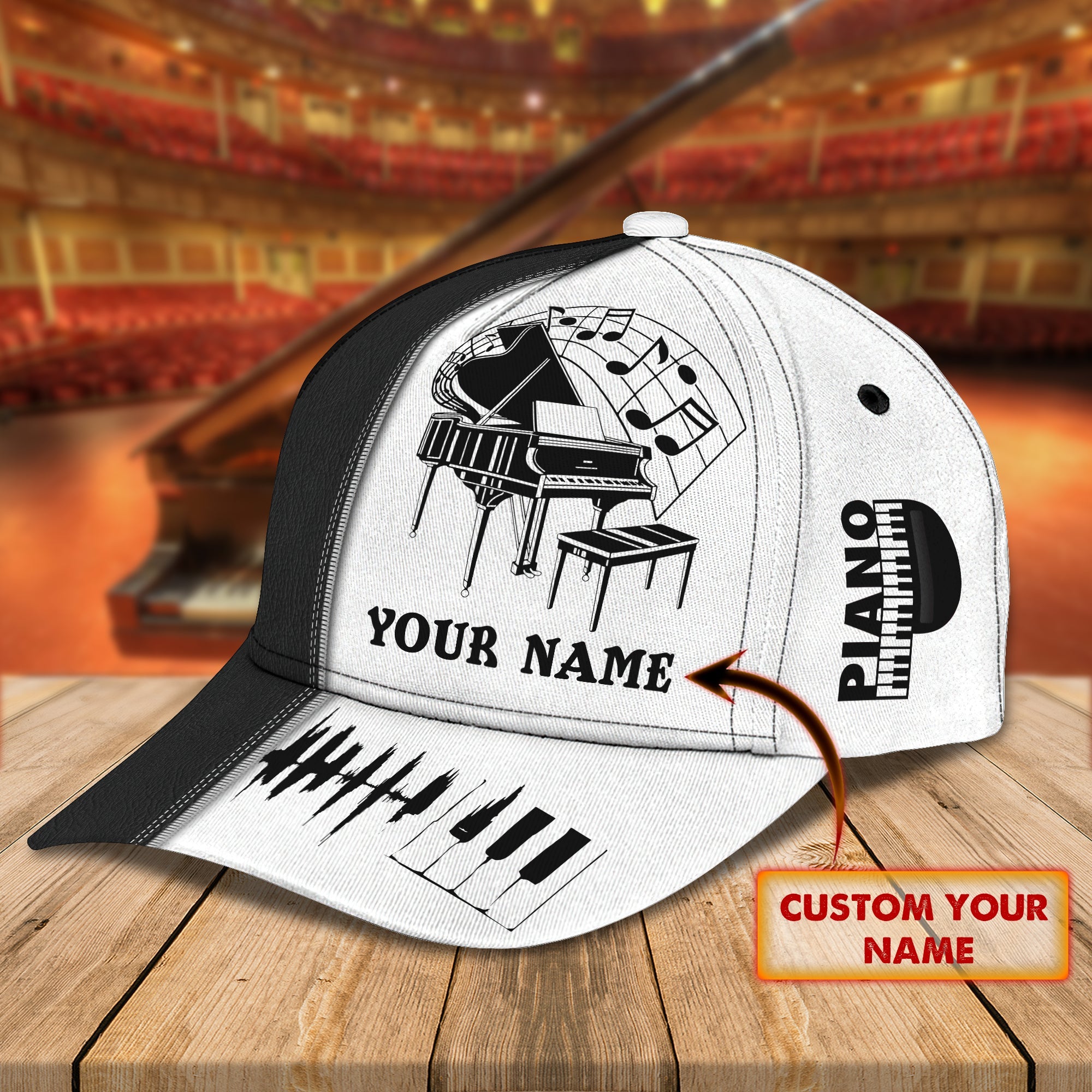 3D Classic Cap Piano 4 Personalized Name Cap 01 Trucker Hats Custom Hats Gifts For Men & Women