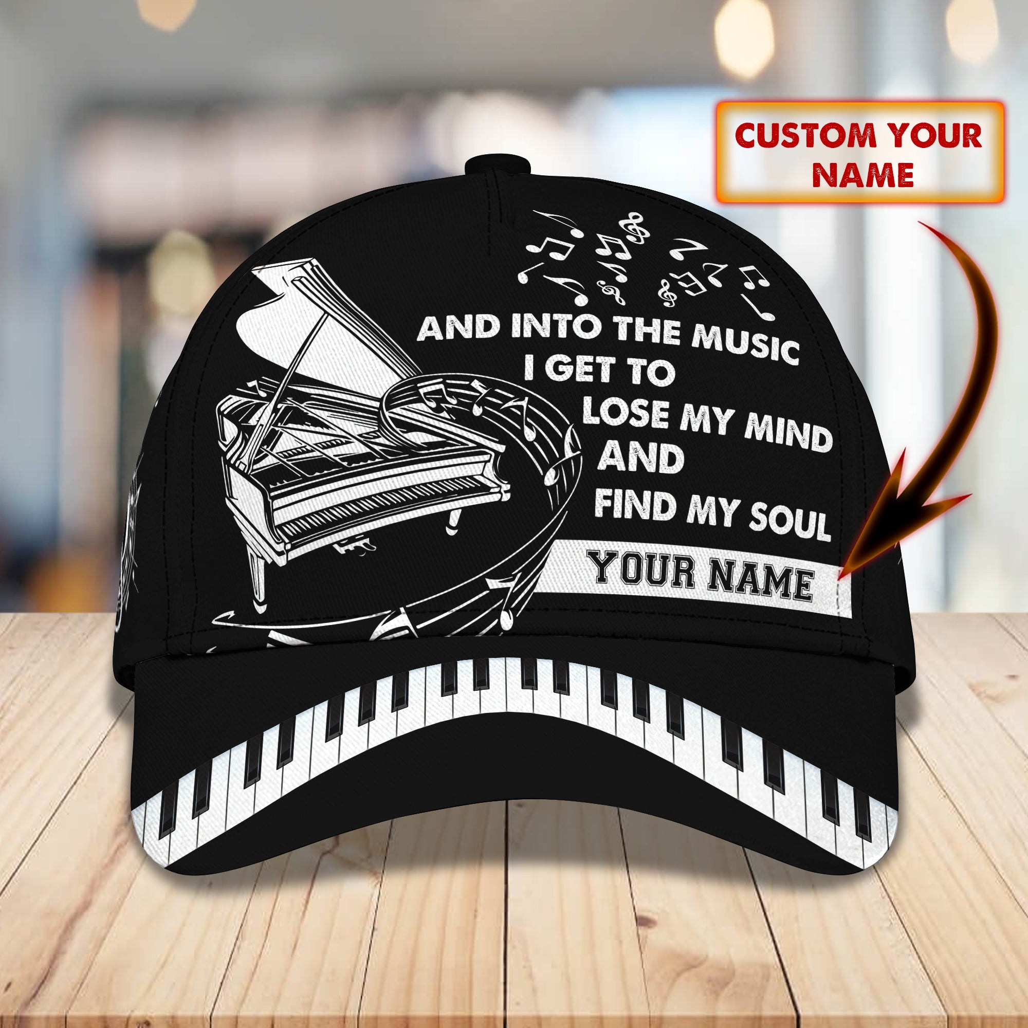 3D Classic Cap Piano Black Ver. Personalized Name Cap Trucker Hats Custom Hats Gifts For Men & Women