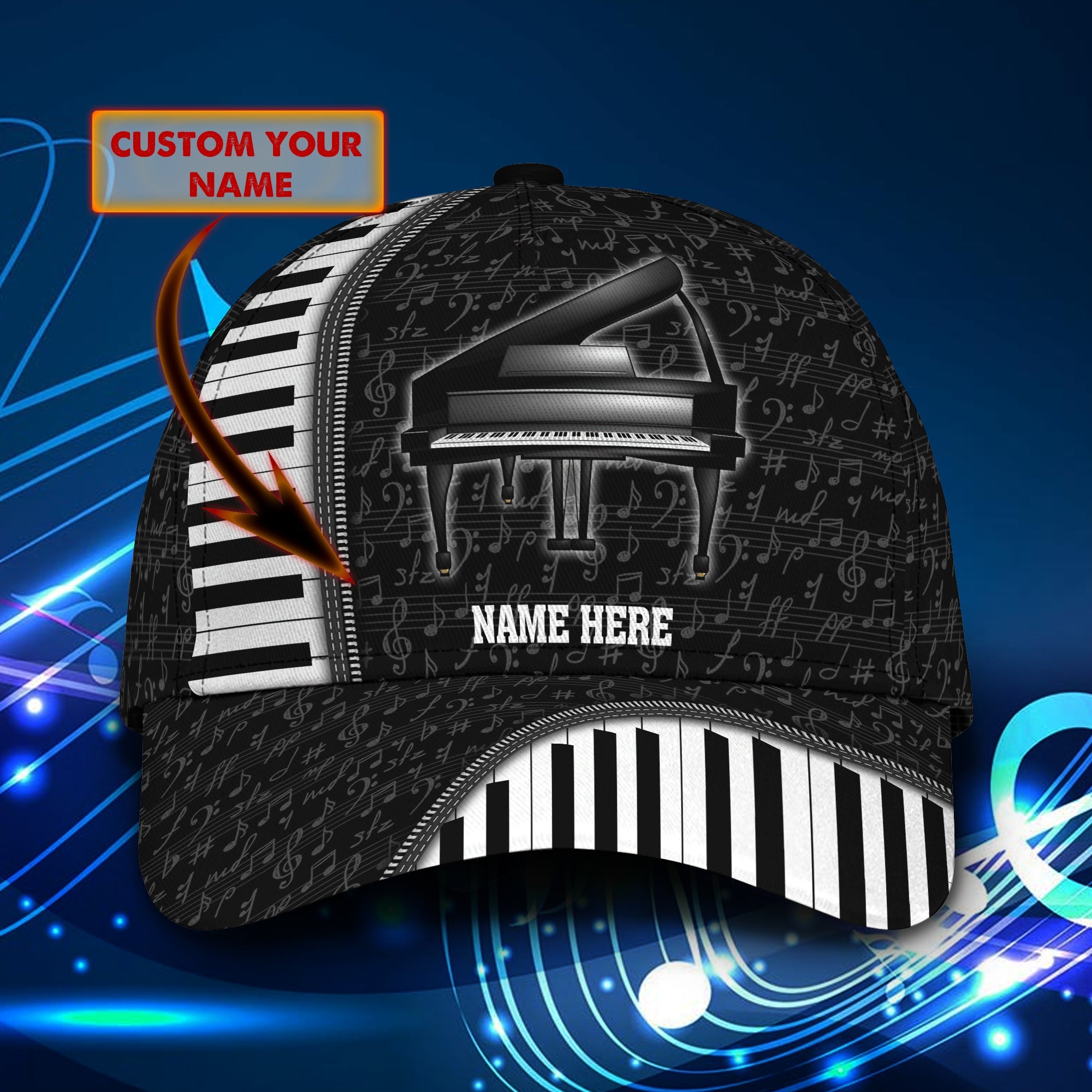 3D Classic Cap Piano Personalized Name Cap 05 Trucker Hats Custom Hats Gifts For Men & Women