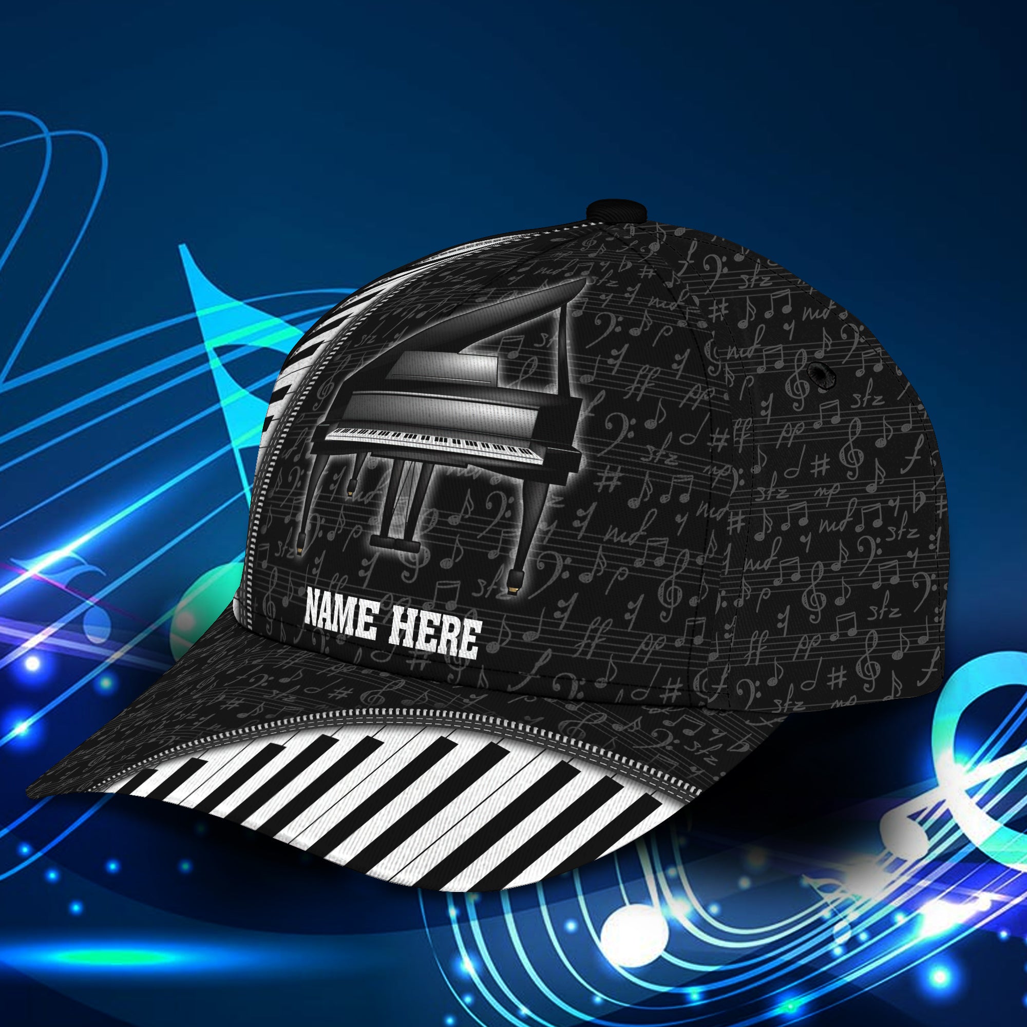 3D Classic Cap Piano Personalized Name Cap 05 Trucker Hats Custom Hats Gifts For Men & Women