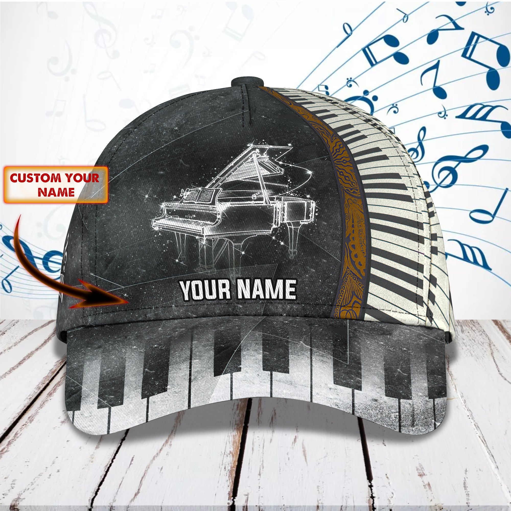 3D Classic Cap Piano Washed Personalized Name Cap 43 Trucker Hats Custom Hats Gifts For Men & Women