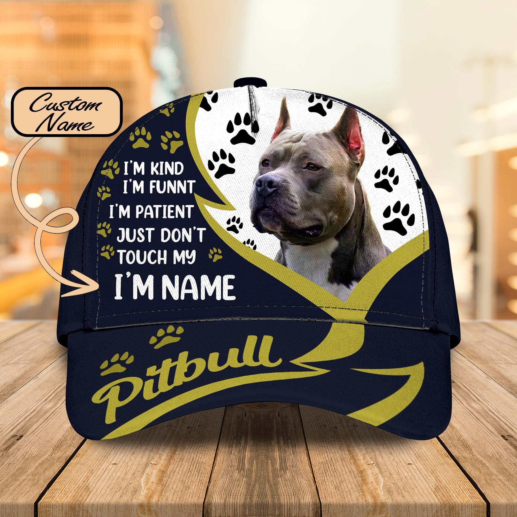 3D Classic Cap Pitbull Personalized Name Cap Trucker Hats Custom Hats Gifts For Men & Women