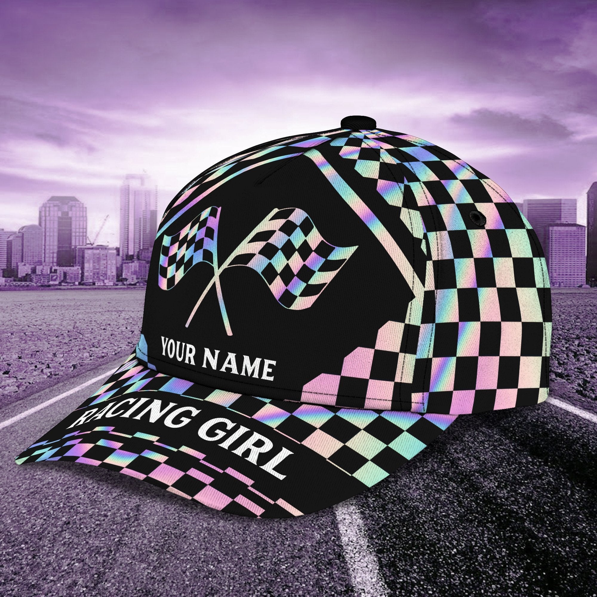 3D Classic Cap Racing Girl Personalized Name Cap 01 Trucker Hats Custom Hats Gifts For Men & Women