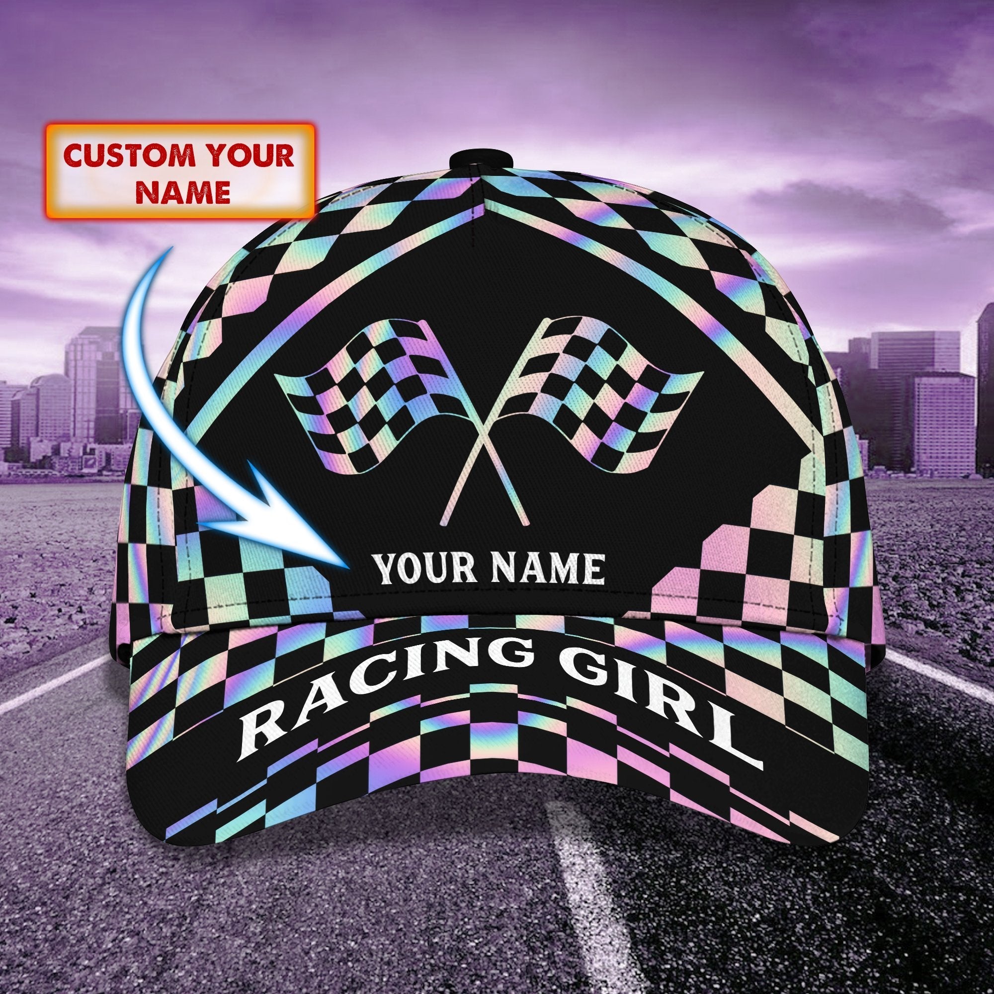 3D Classic Cap Racing Girl Personalized Name Cap 01 Trucker Hats Custom Hats Gifts For Men & Women
