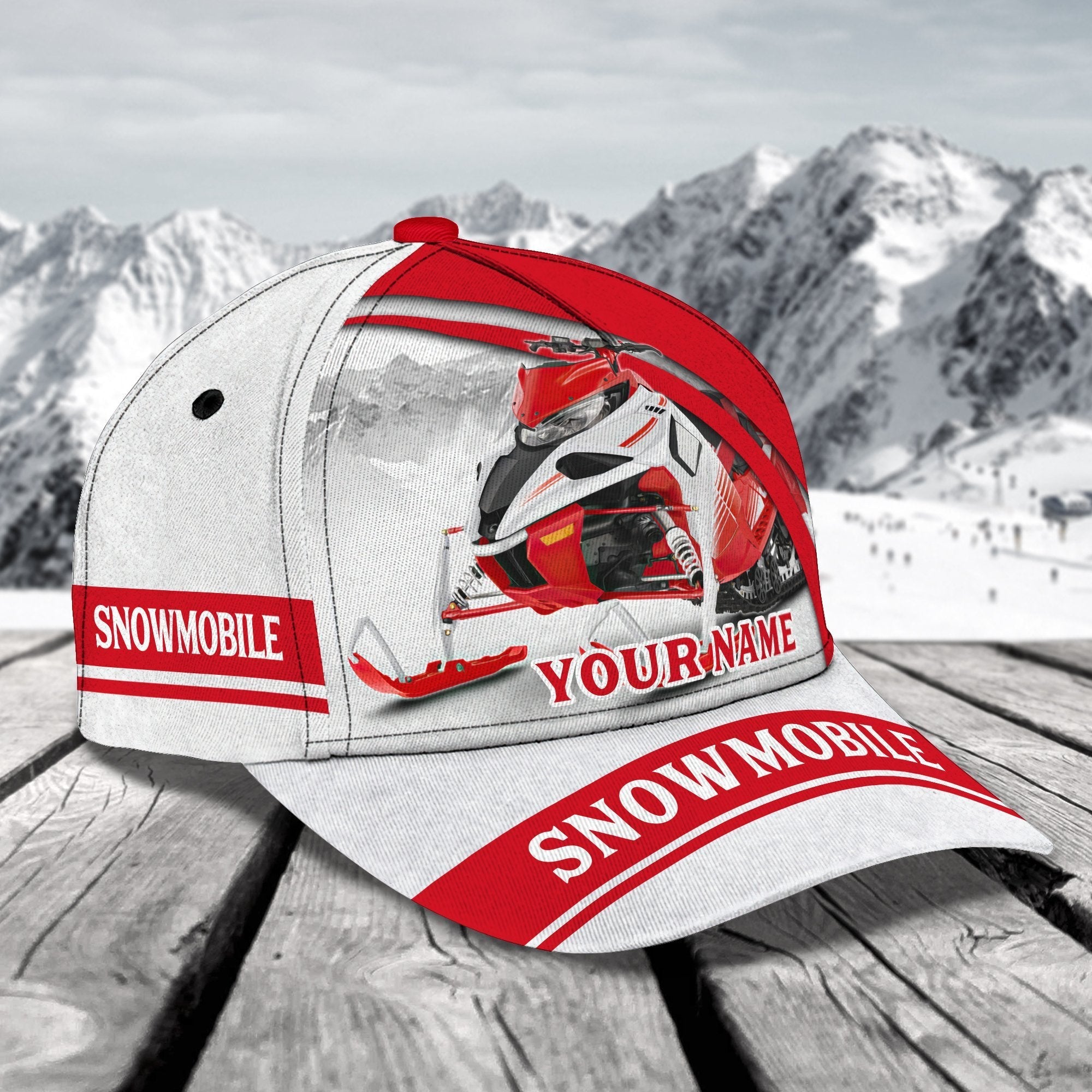 3D Classic Cap Red Snowmobile Personalized Name Cap 01 Trucker Hats Custom Hats Gifts For Men & Women