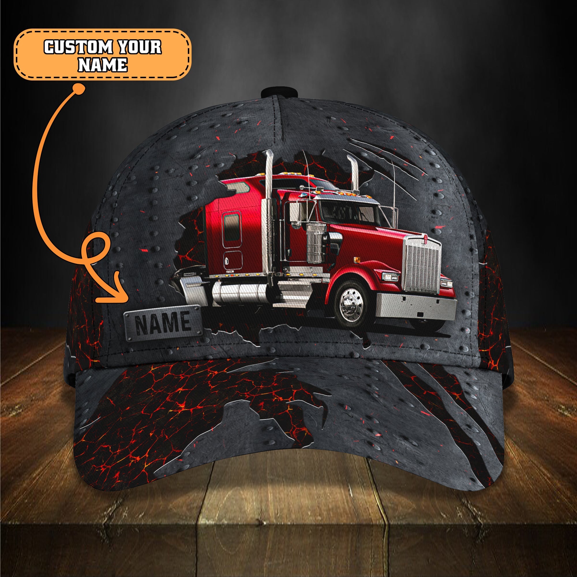 3D Classic Cap Red Truck Personalized Name Cap Trucker Hats Custom Hats Gifts For Men & Women
