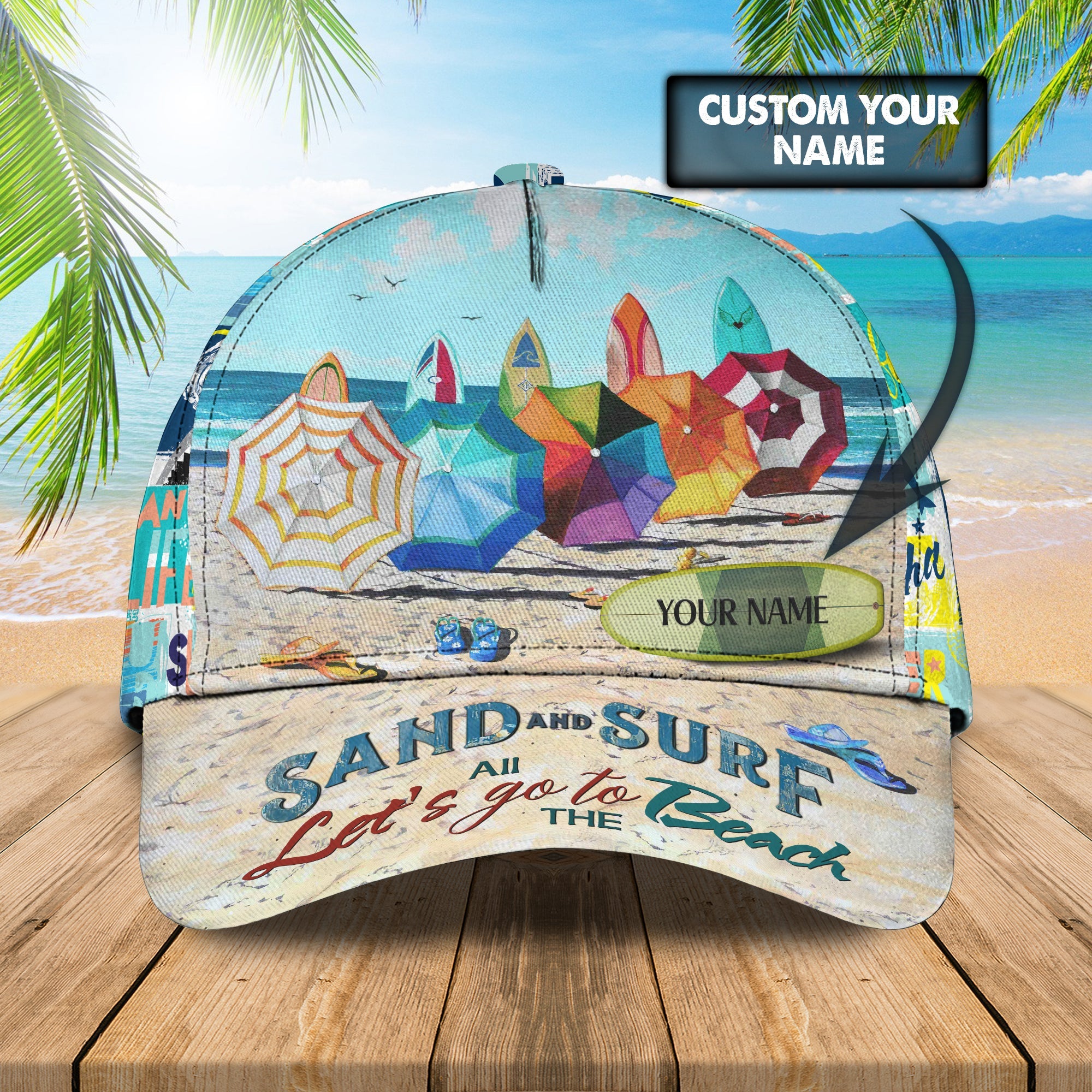 3D Classic Cap Sand And Surf Personalized Name Cap Trucker Hats Custom Hats Gifts For Men & Women