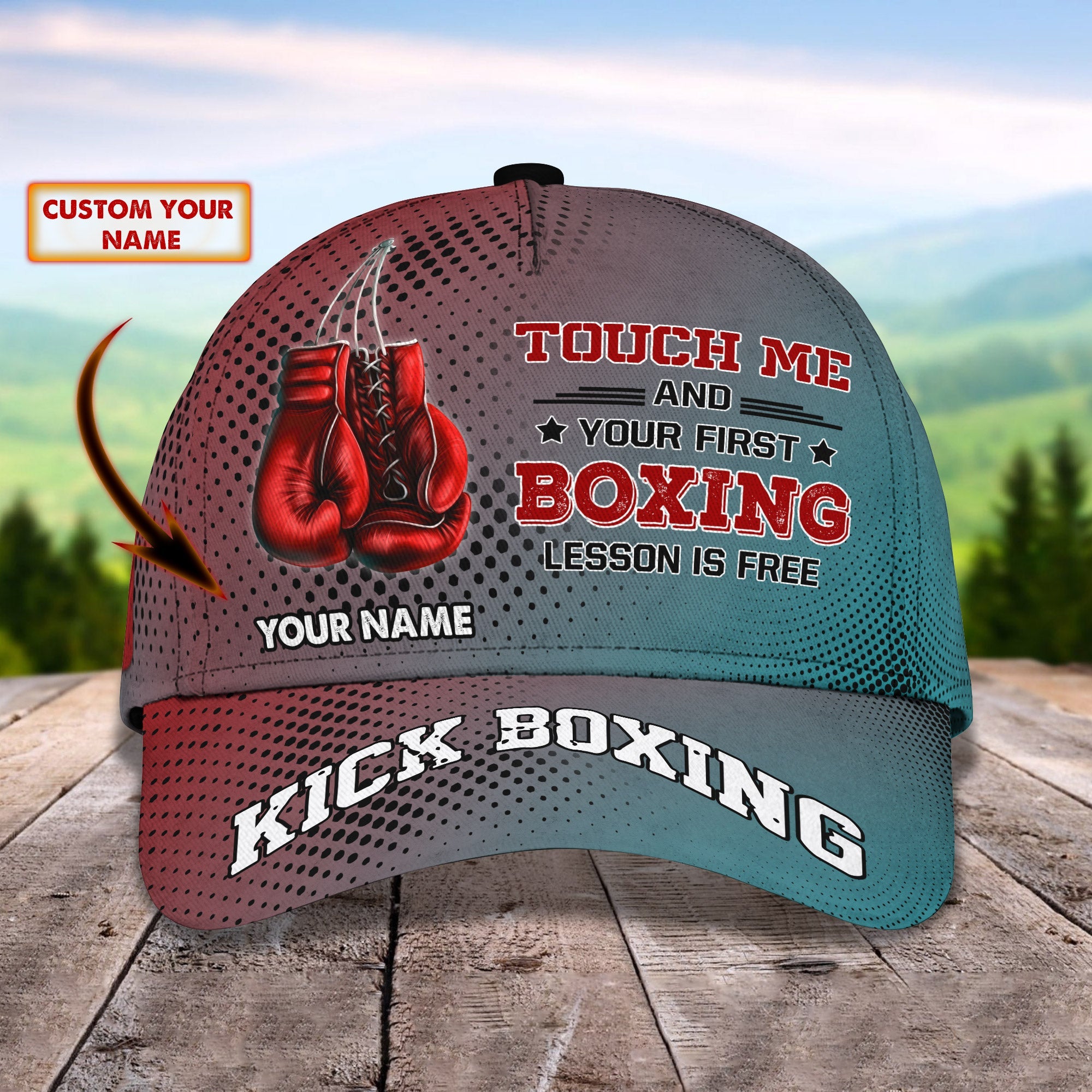 3D Classic Cap Touch Me And Your First Boxing Lesson Is Free Personalized Name Cap Trucker Hats Custom Hats Gifts For Men & Women