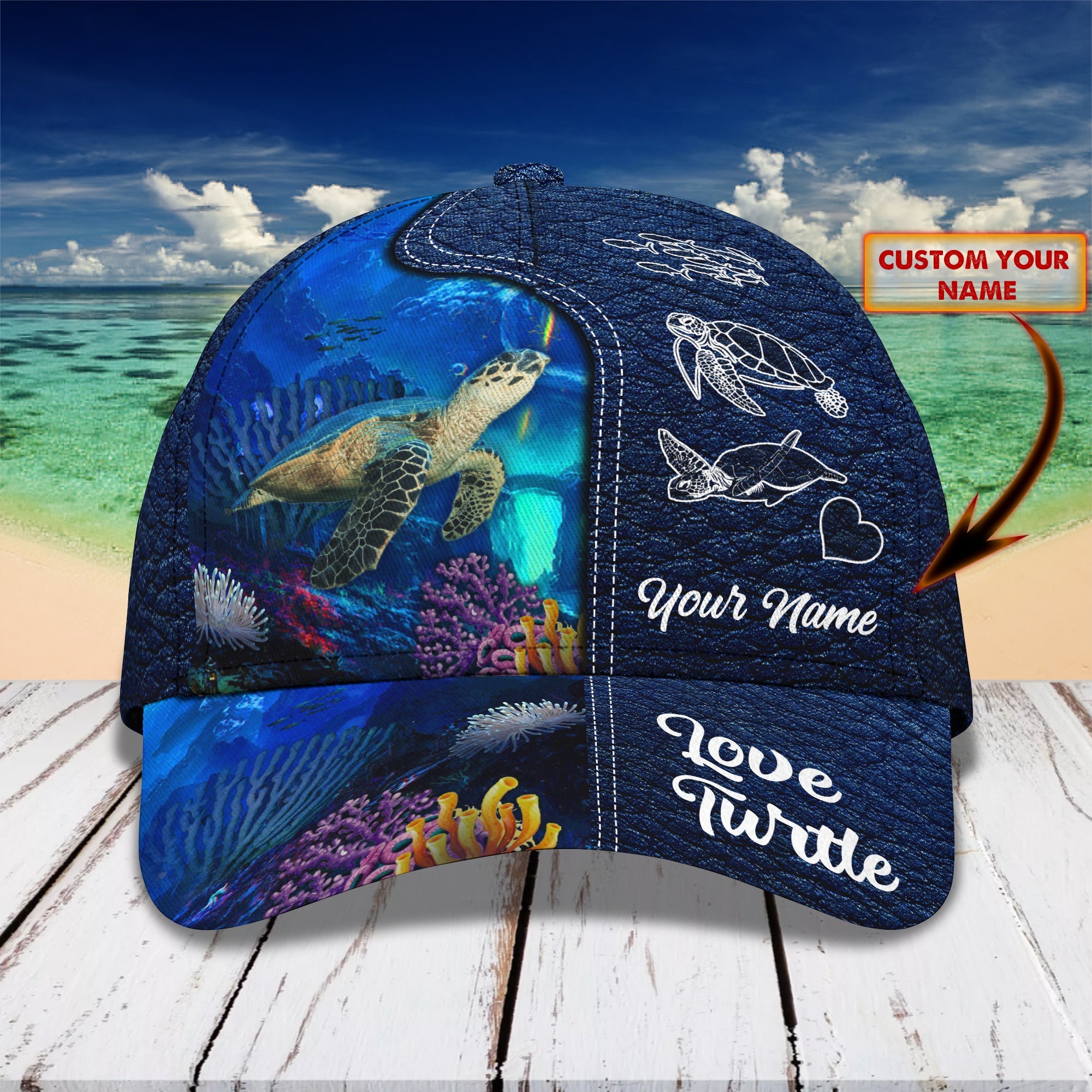 3D Classic Cap Turtle Personalized Name Cap 0099 Trucker Hats Custom Hats Gifts For Men & Women