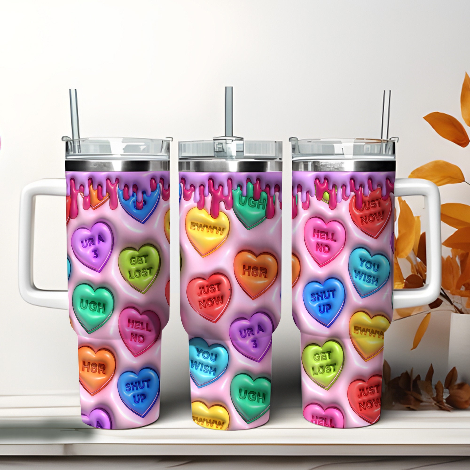 3D Colorful Puffy Hearts Custom Stanley Cup 40 oz 30 oz Tumbler With HandleTVC2301973