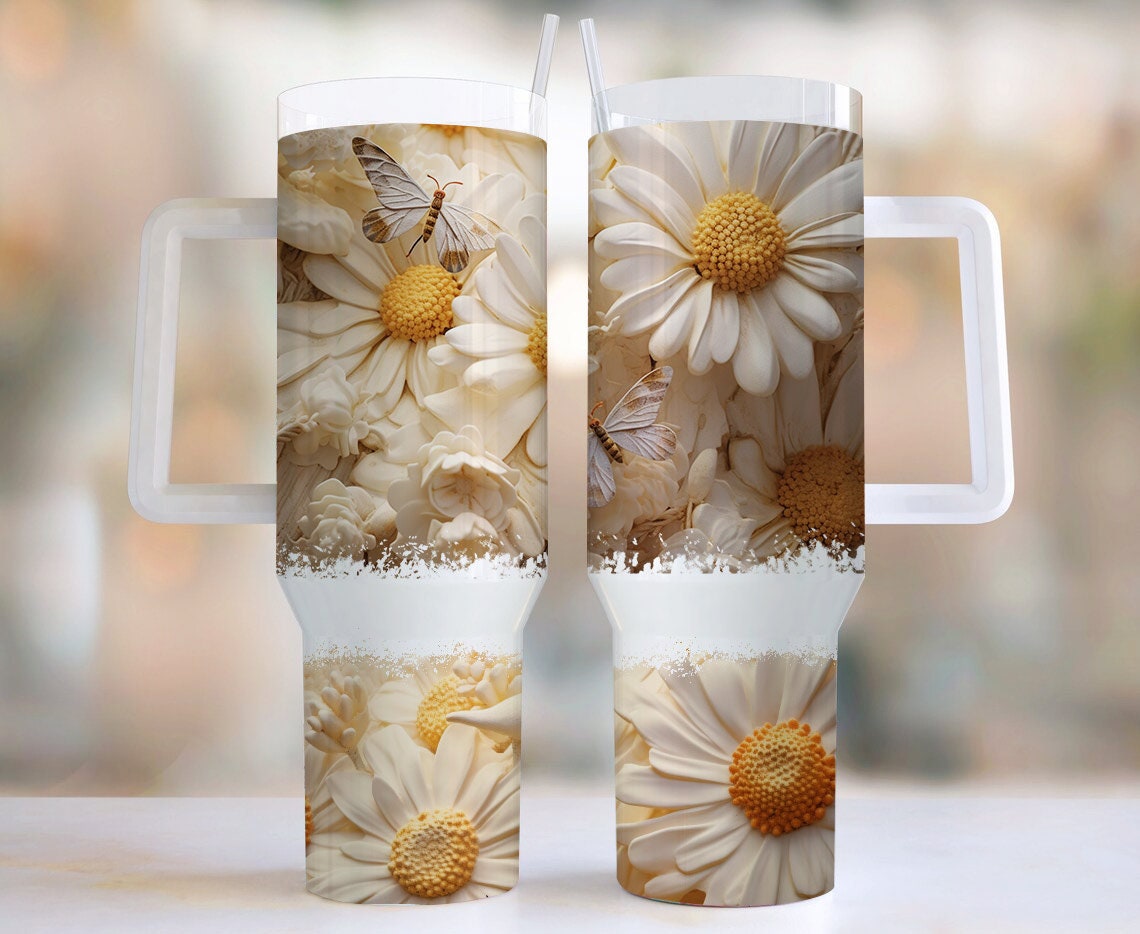 3D Daisy Flowers Custom Stanley Cup 40 oz 30 oz Tumbler With HandleTVC2301966