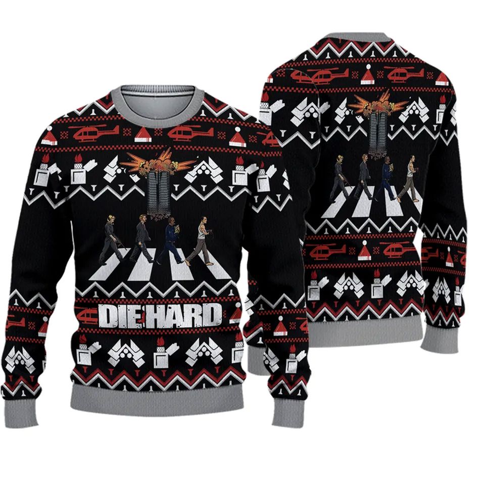 3D Die Hard Four Men Walk Xmas Ugly Sweater