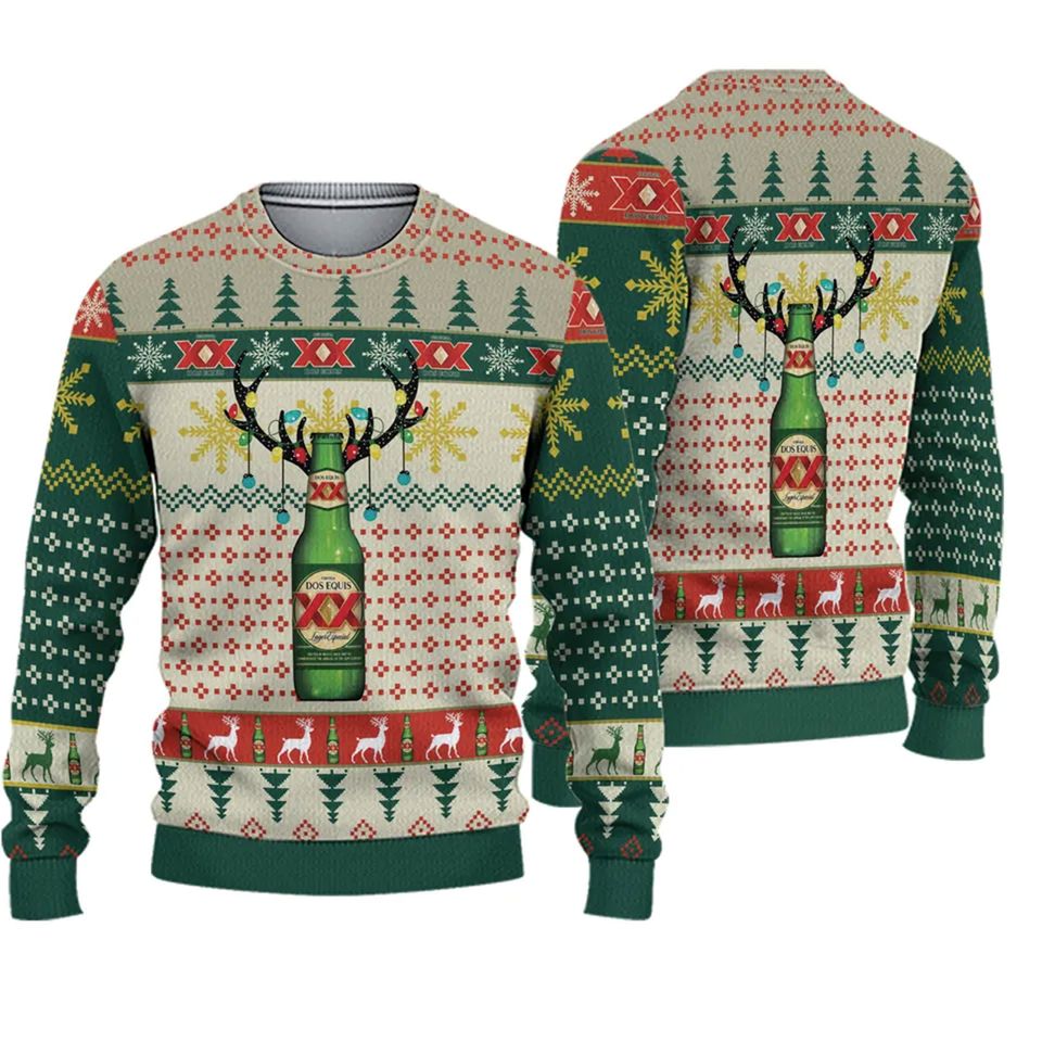 3D Dos Equis XX Beer Horn Ugly Sweater Christmas