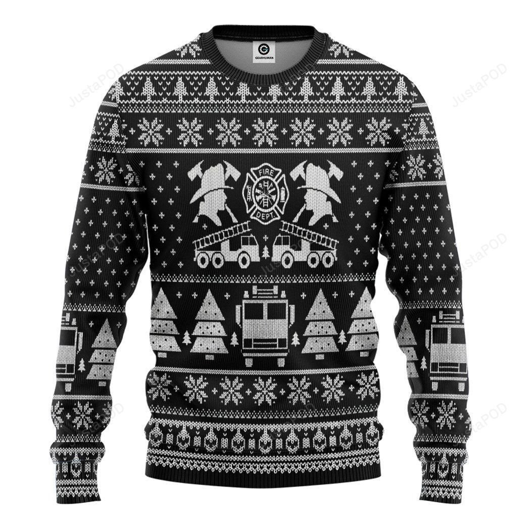 3D Fire Dept Firefighter Ugly Christmas Sweater Adult 3D Funny Matching for family