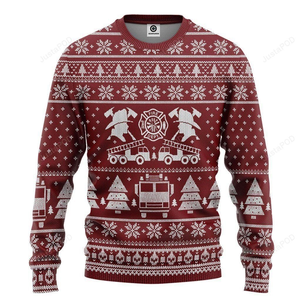 3D Fire Dept Firefighter Ugly Christmas Sweater Adult 3D Funny Matching for family