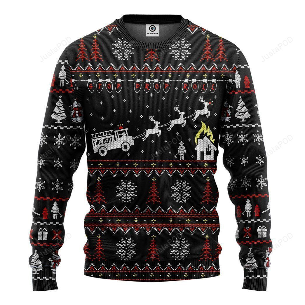3D Firefighter Fire Dept Ugly Christmas Sweater Adult 3D Funny Matching for family