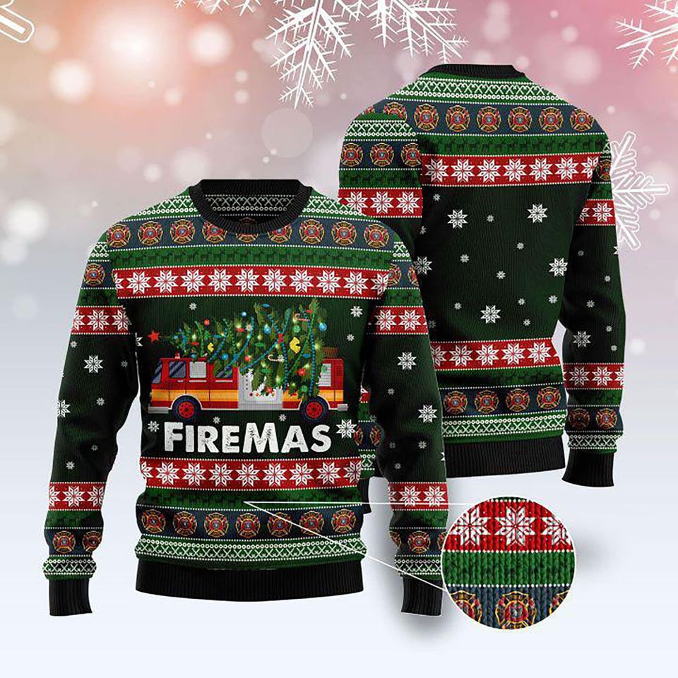 3D Firefighter Firemas Ugly Christmas Sweater