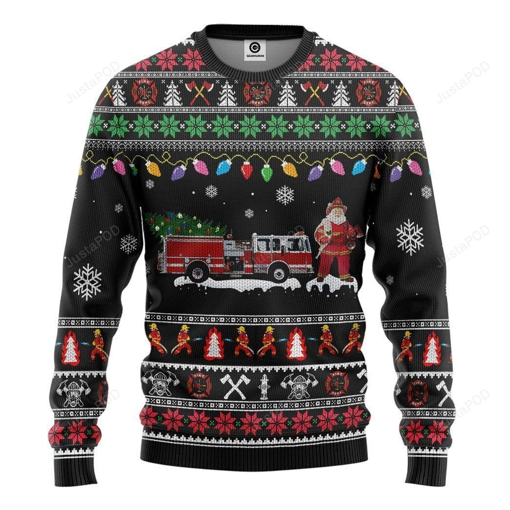 3D Firefighter Santa Ugly Christmas Sweater Adult 3D Funny Matching for family