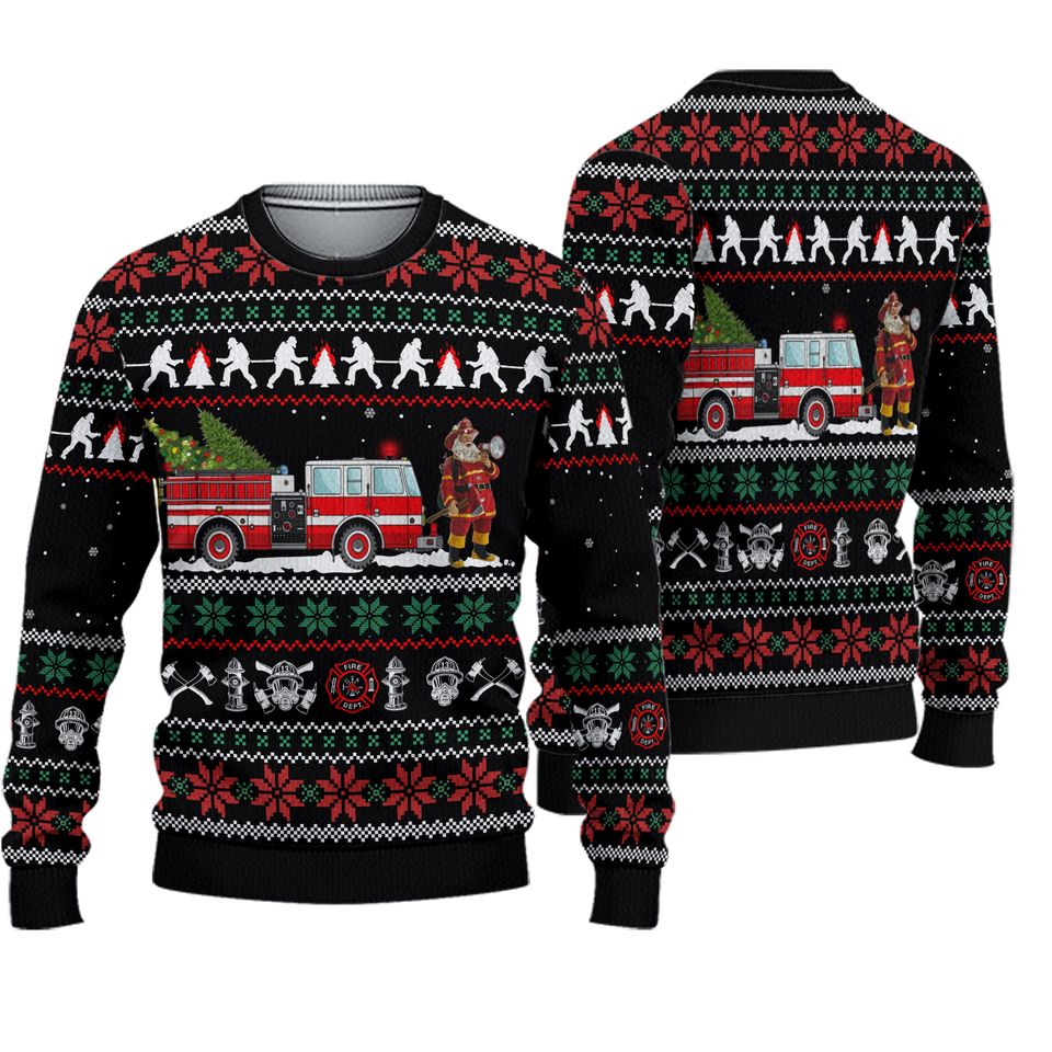 3D Firefighter Ugly Christmas Sweater