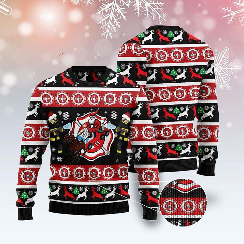 3D Fireman Firefighter Ugly Christmas Sweater