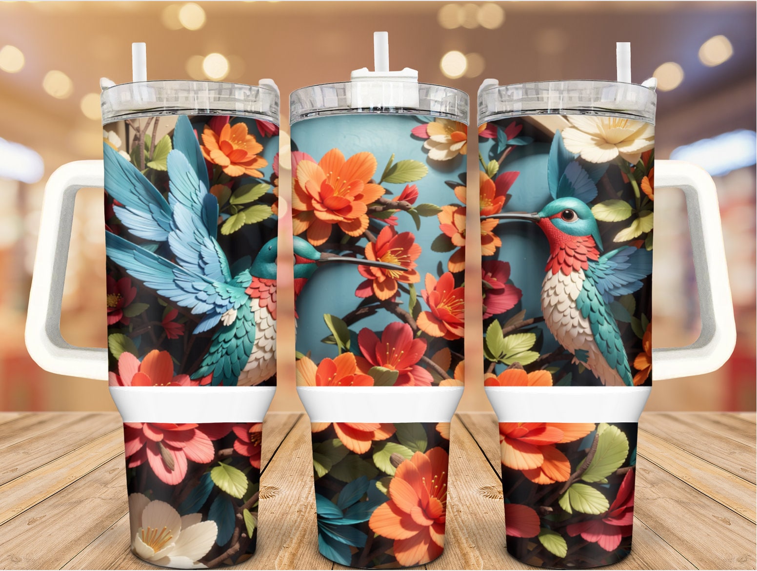 3D Floral Hummingbird Custom Stanley Cup 40 oz 30 oz Tumbler With HandleTVC2301934