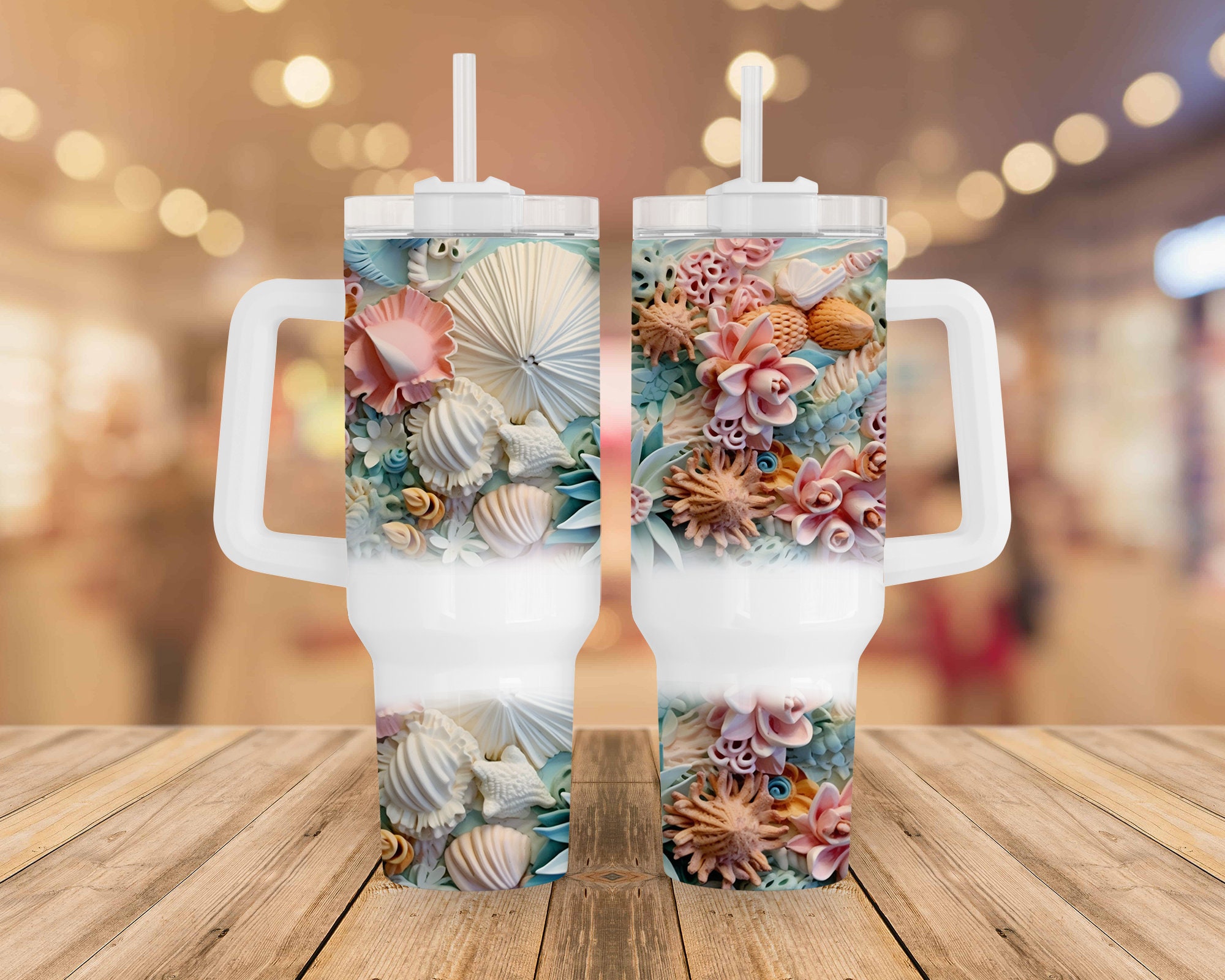 3D Floral Seashells Custom Stanley Cup 40 oz 30 oz Tumbler With HandleTVC2301959 - Image 2