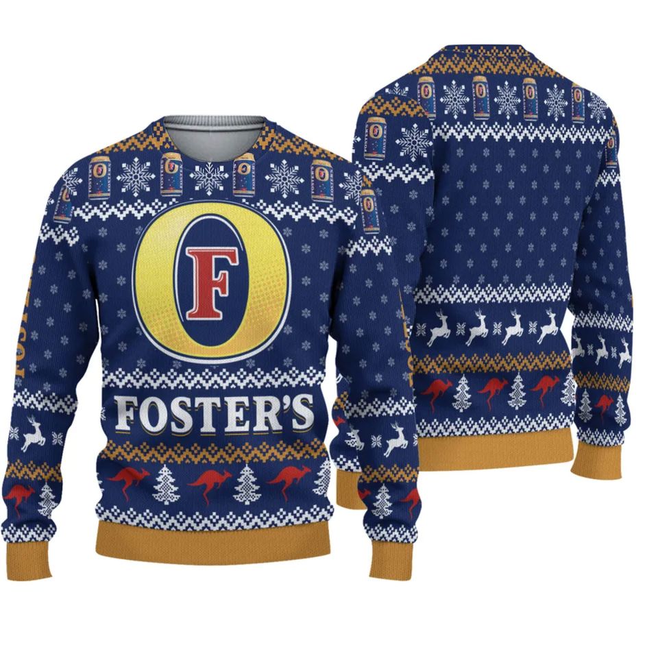 3D Fosters Beer Ugly Sweater Christmas